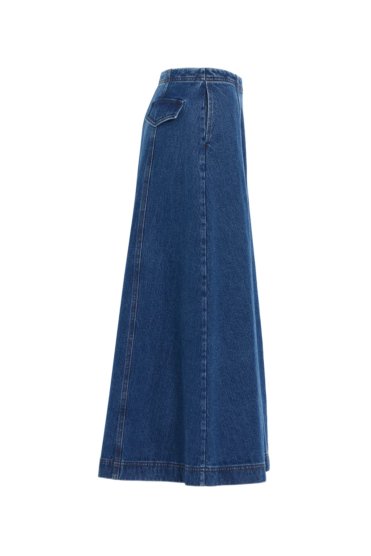 Navy Pocketed Maxi Denim Skirt - Image 7