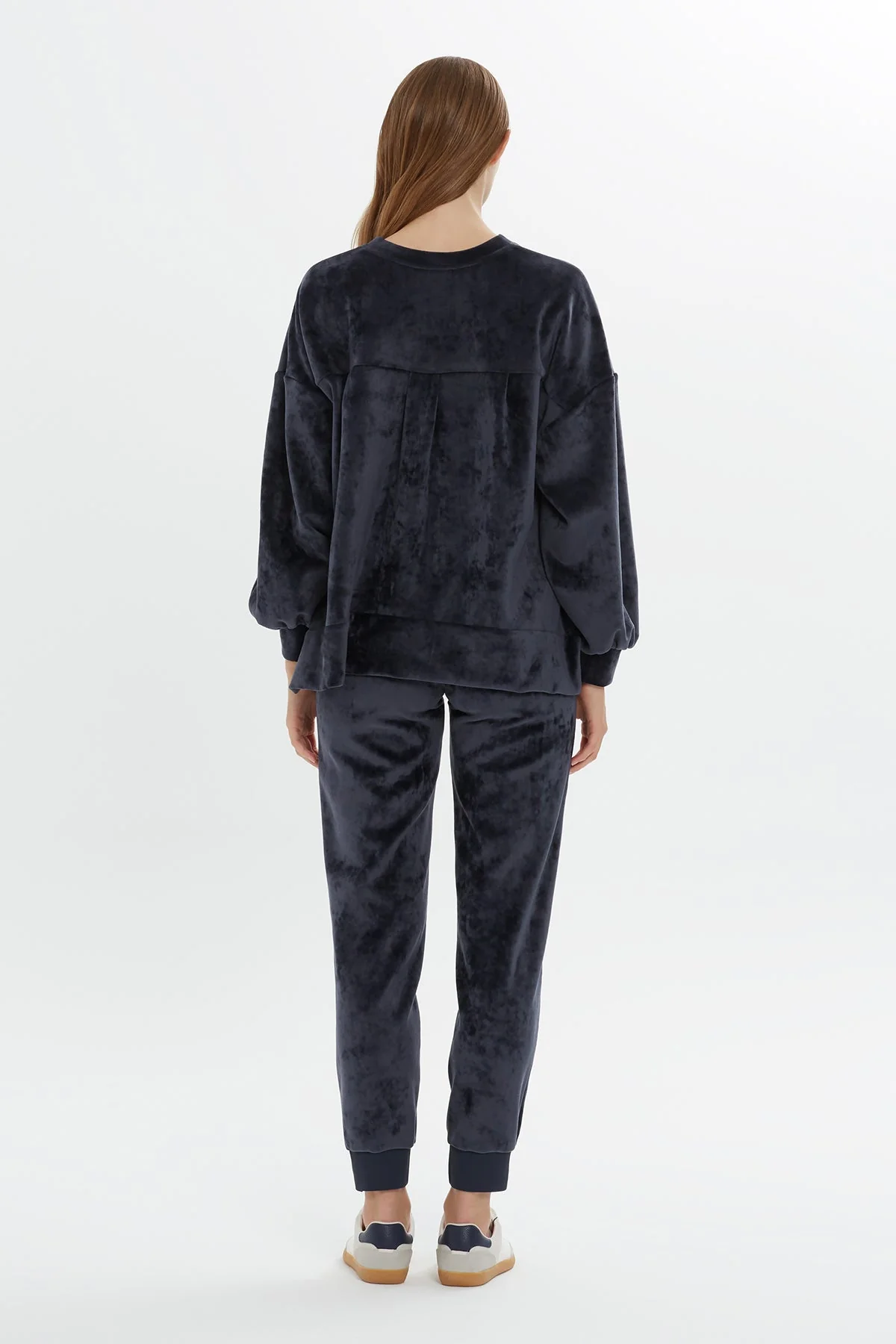 Navy Printed Velvet Sweatshirt - Image 5