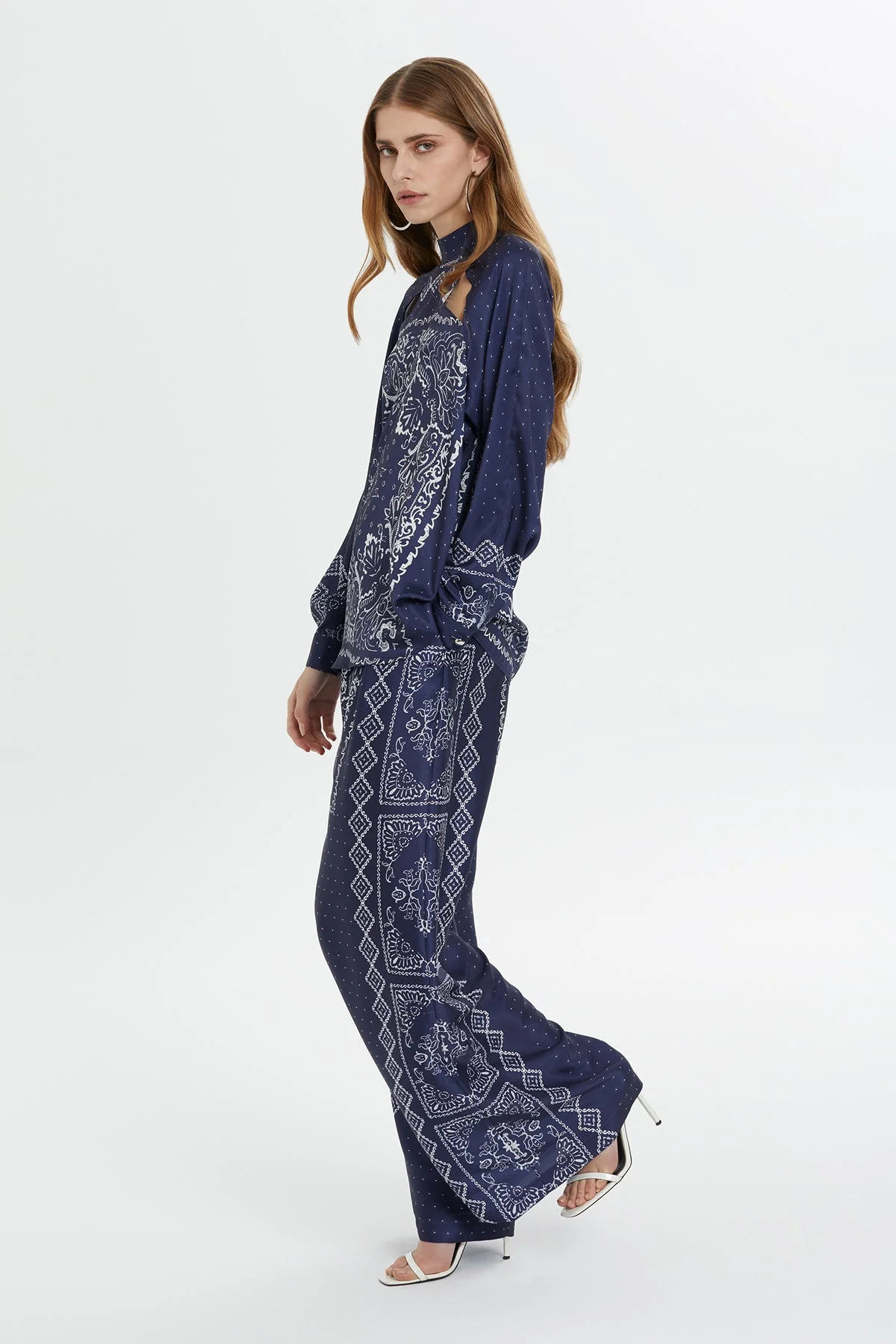 Navy Raglan-Sleeve Patterned Blouse - Image 3