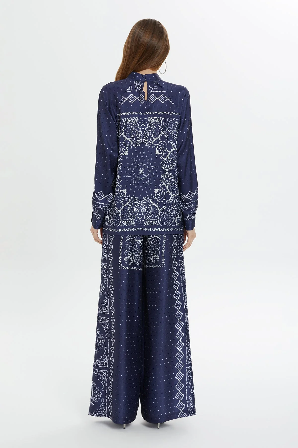 Navy Raglan-Sleeve Patterned Blouse - Image 4