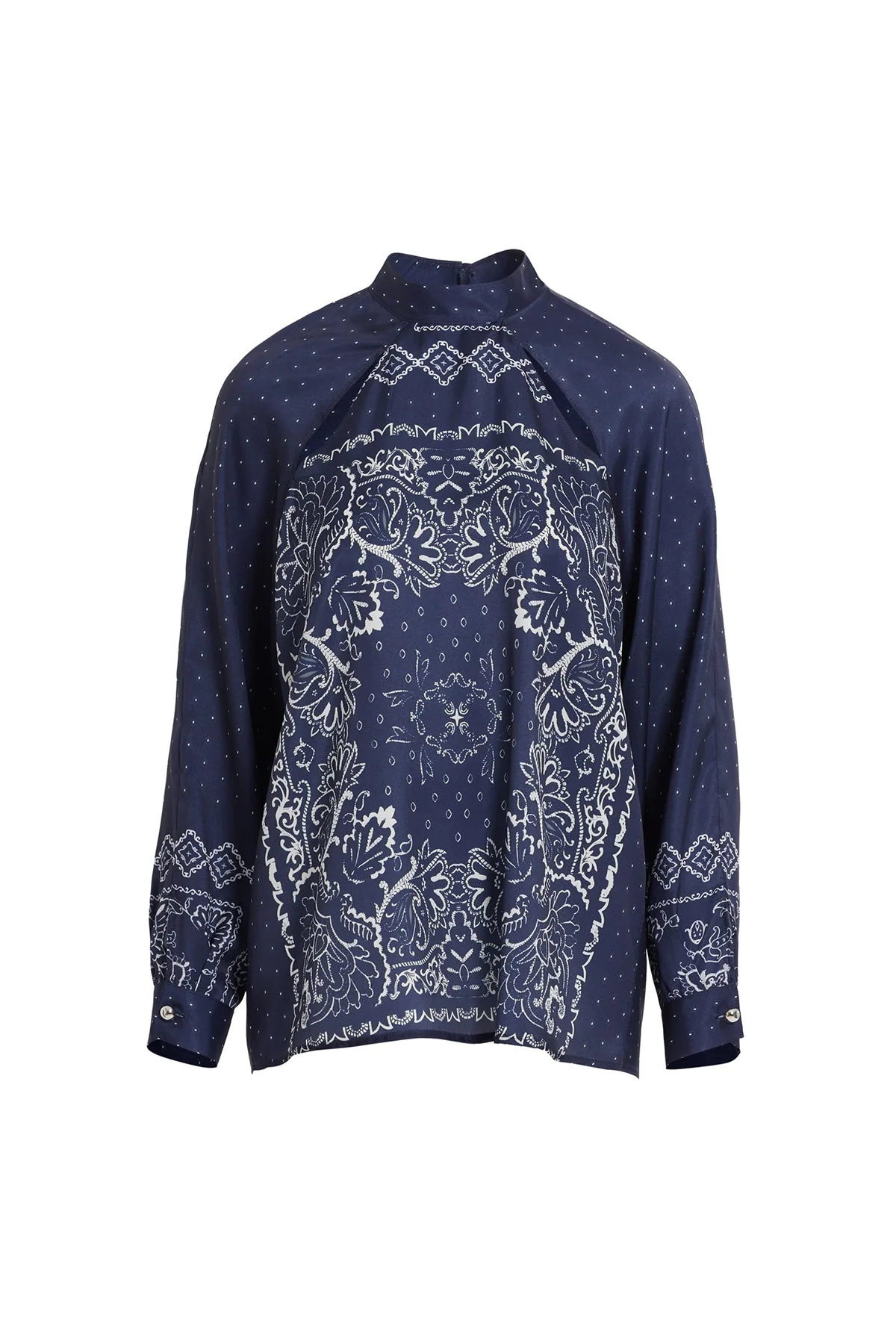 Navy Raglan-Sleeve Patterned Blouse - Image 5