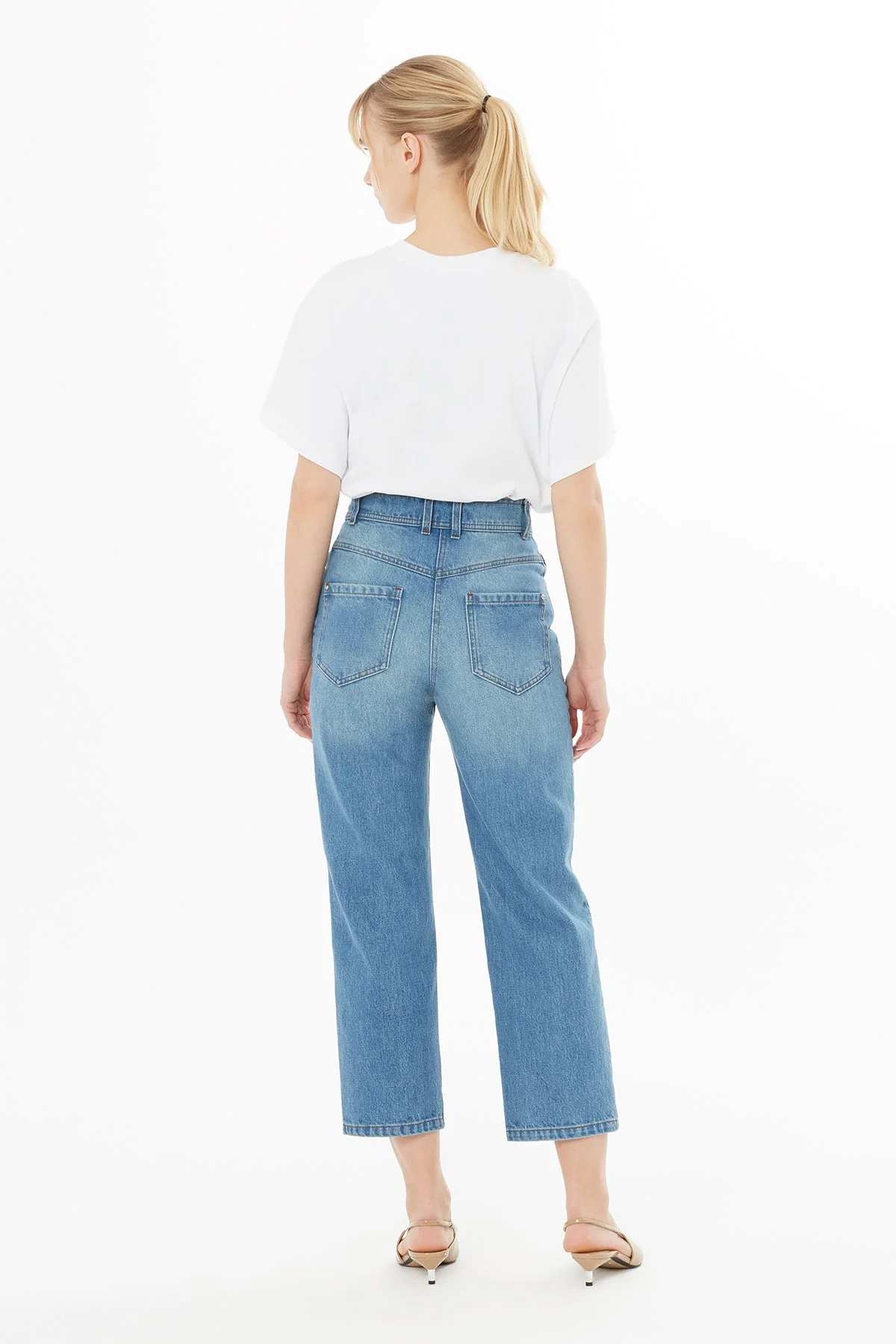Navy Rivet-Detail High-Waist Jeans - Image 4