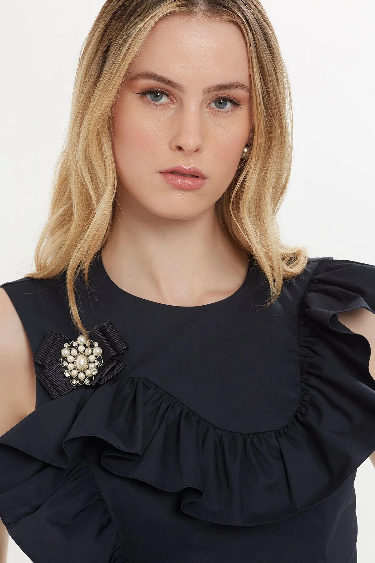 Navy Ruffle-Detail Mini Dress - Image 2