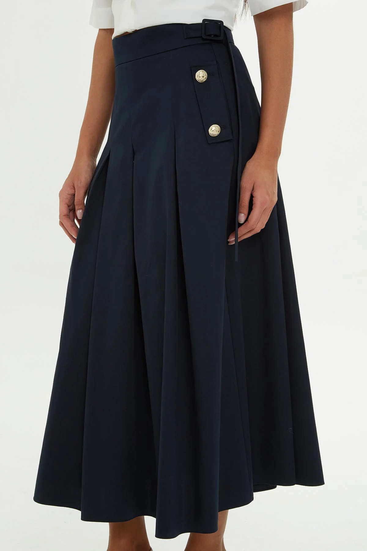 Navy Sash-Detail Midi Skirt - Image 2
