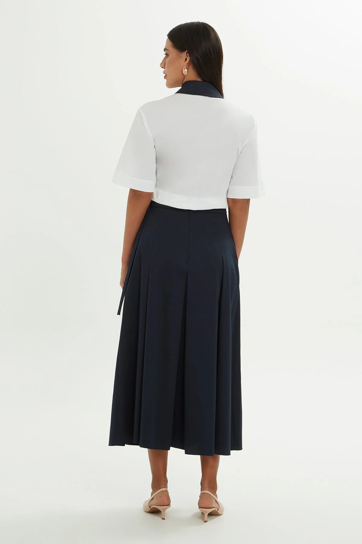 Navy Sash-Detail Midi Skirt - Image 4