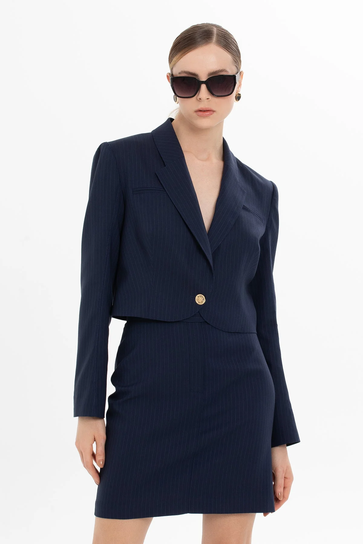 Navy Set with Striped Short Jacket - Image 2