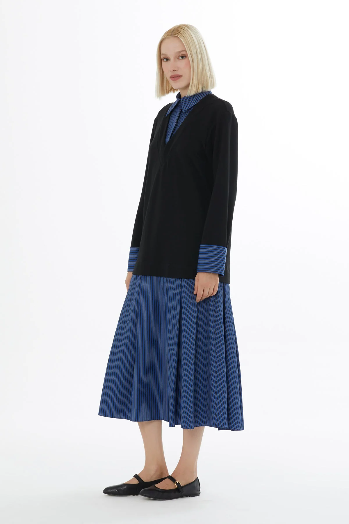 Navy Shirt-Detail Midi Dress - Image 2