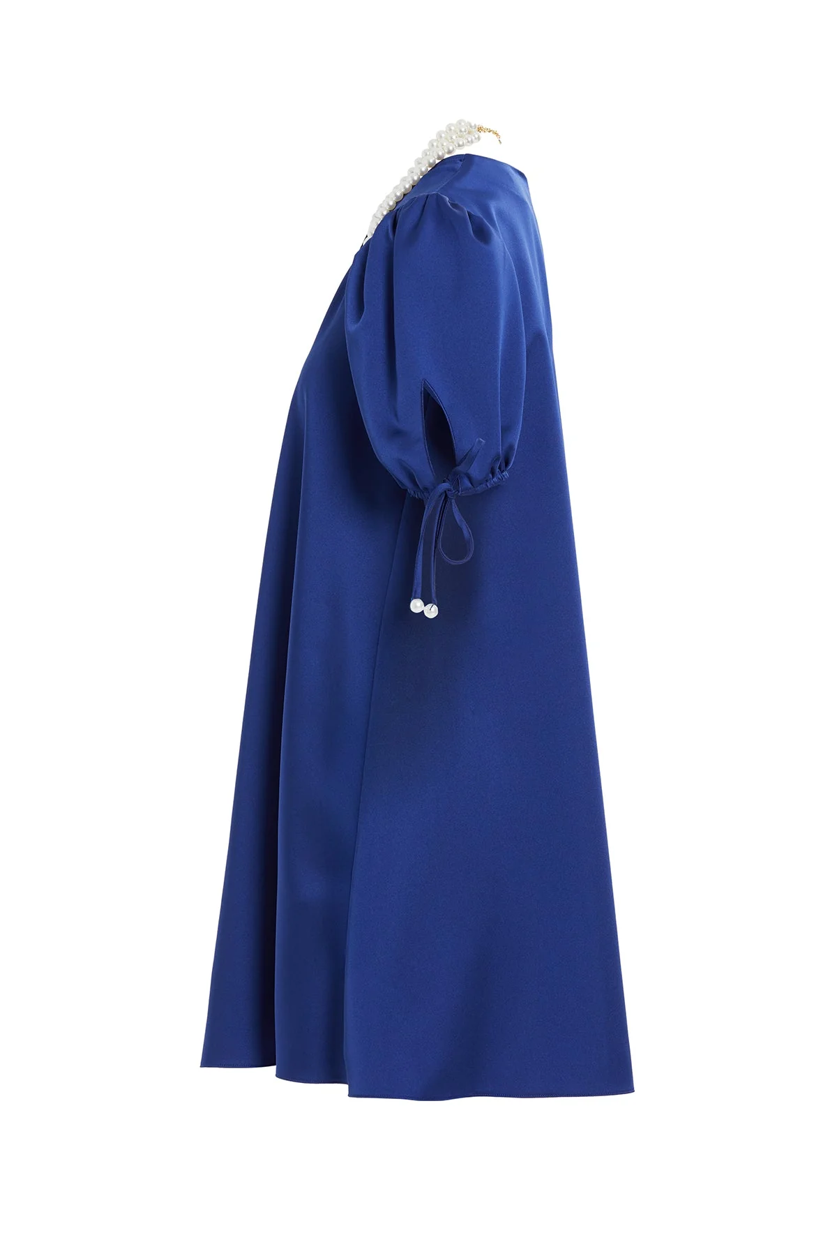 Navy Short Dress with Pearl Necklace - Image 3
