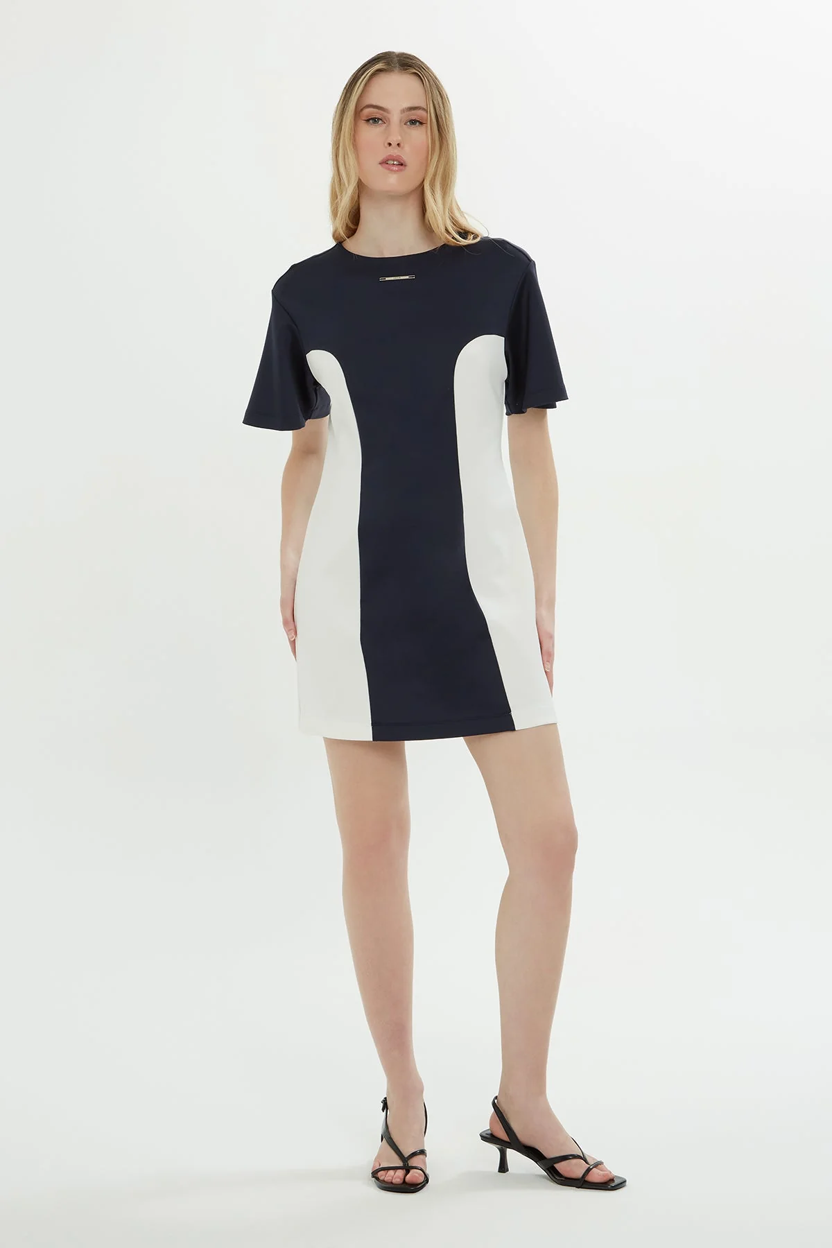 Navy Short-Sleeve Mini Dress
