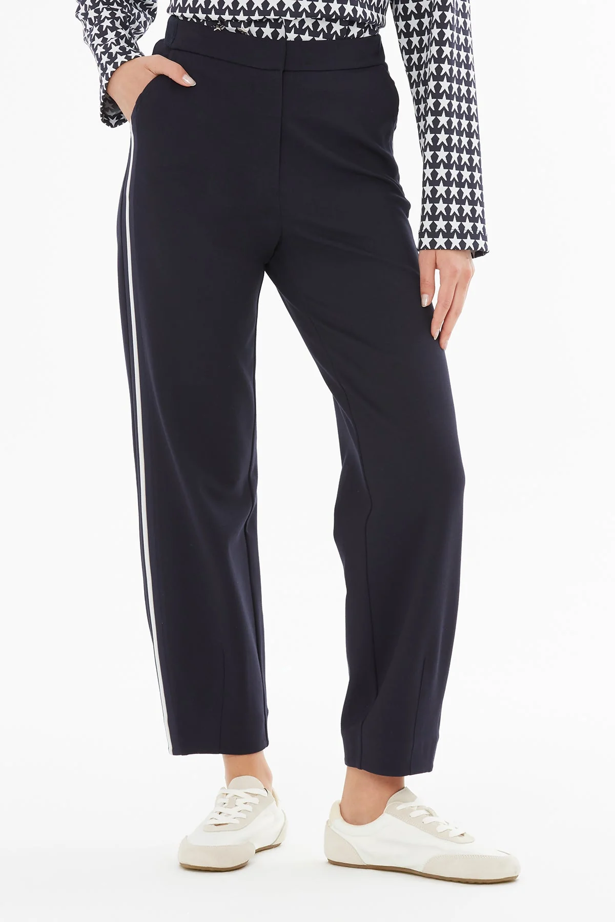 Navy Side-Stripe Detail Pants - Image 2
