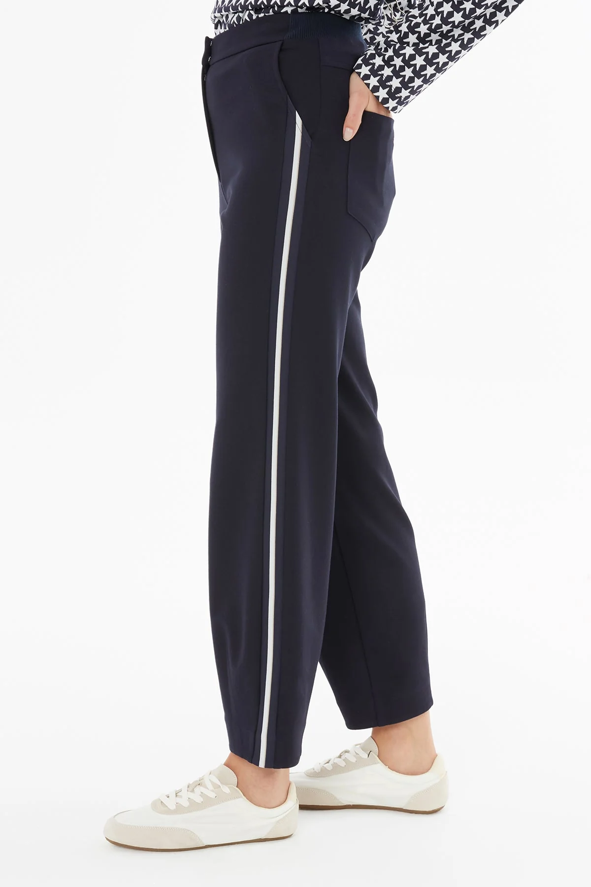 Navy Side-Stripe Detail Pants - Image 3