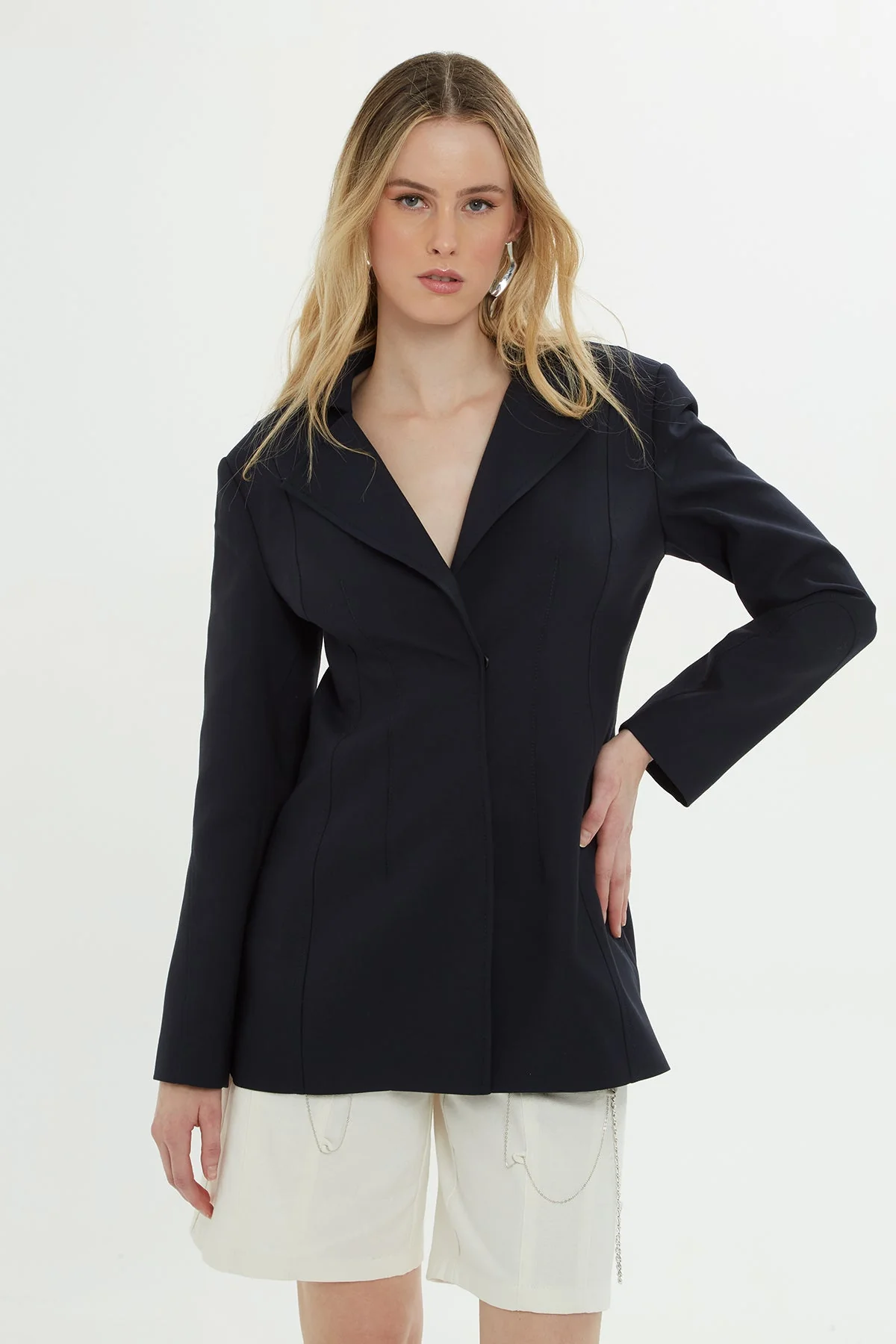Navy Snap-Button Lined Jacket - Image 3
