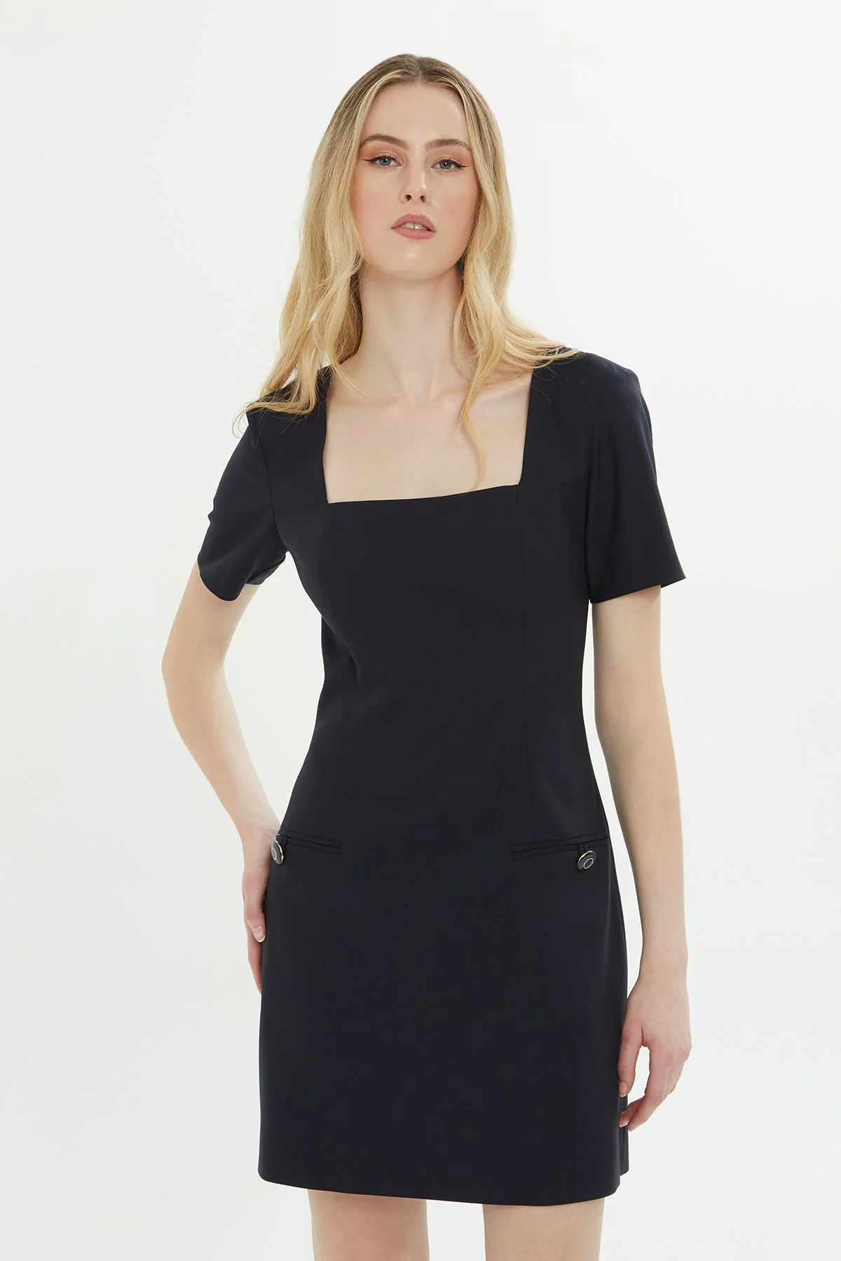 Navy Square-Neck Mini Dress - Image 3