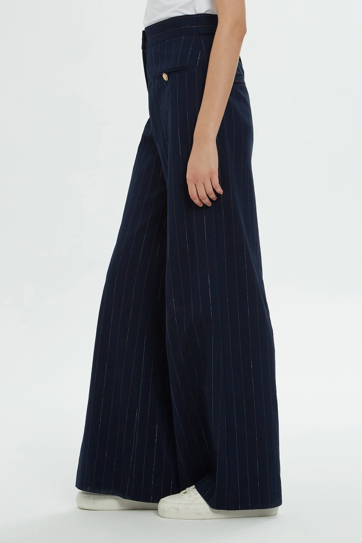 Navy Striped High-Waisted Pants - Image 2