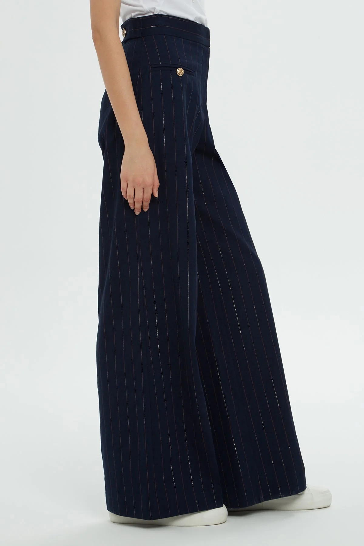Navy Striped High-Waisted Pants - Image 3