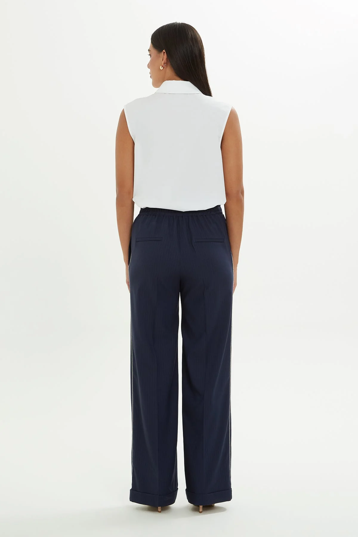 Navy Striped Trousers with Chain Trim - Image 4