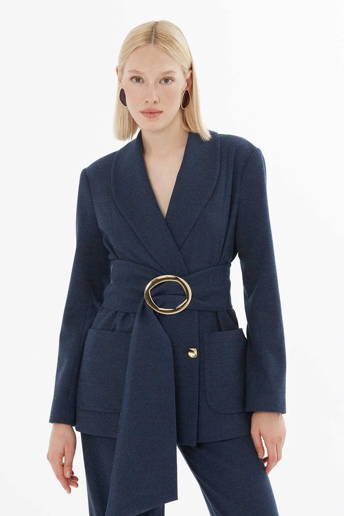 Navy Suit with Belted Jacket - Image 3