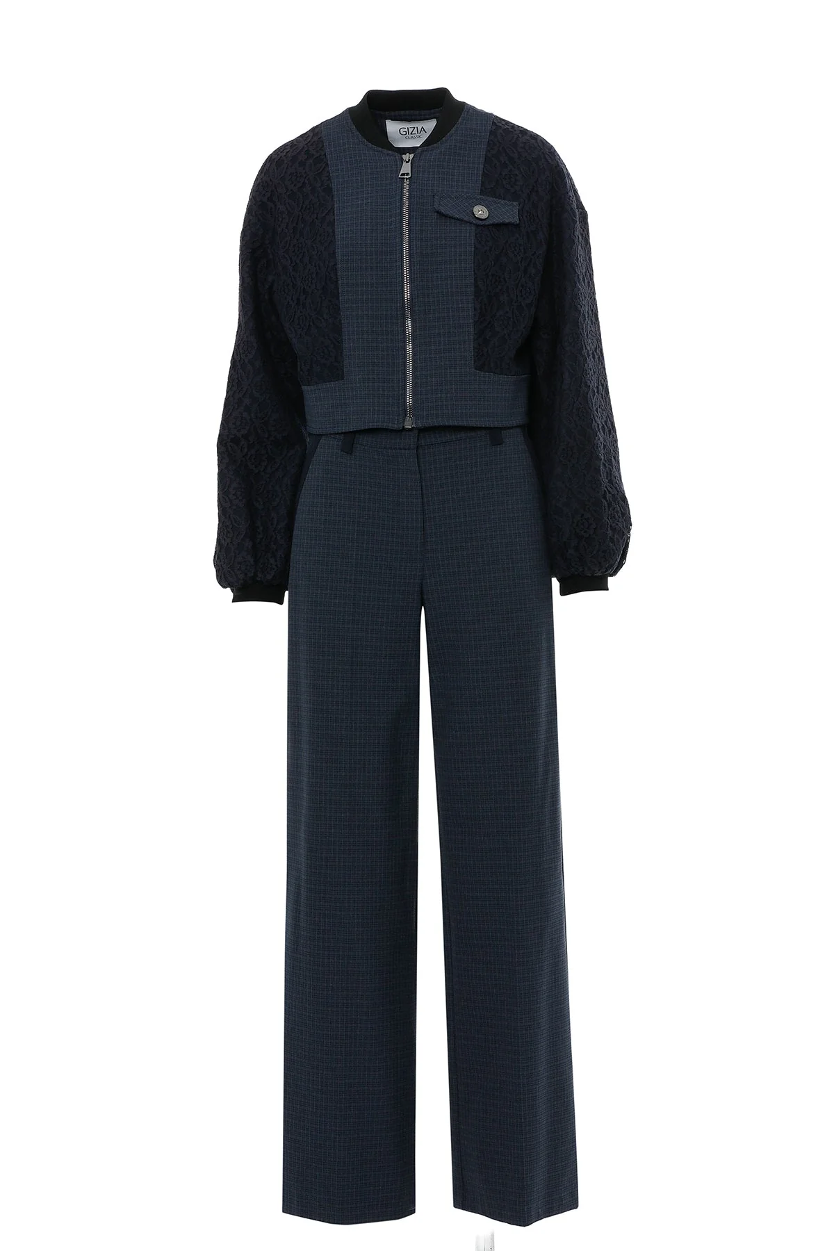 Navy Suit with Lace-Sleeve Jacket