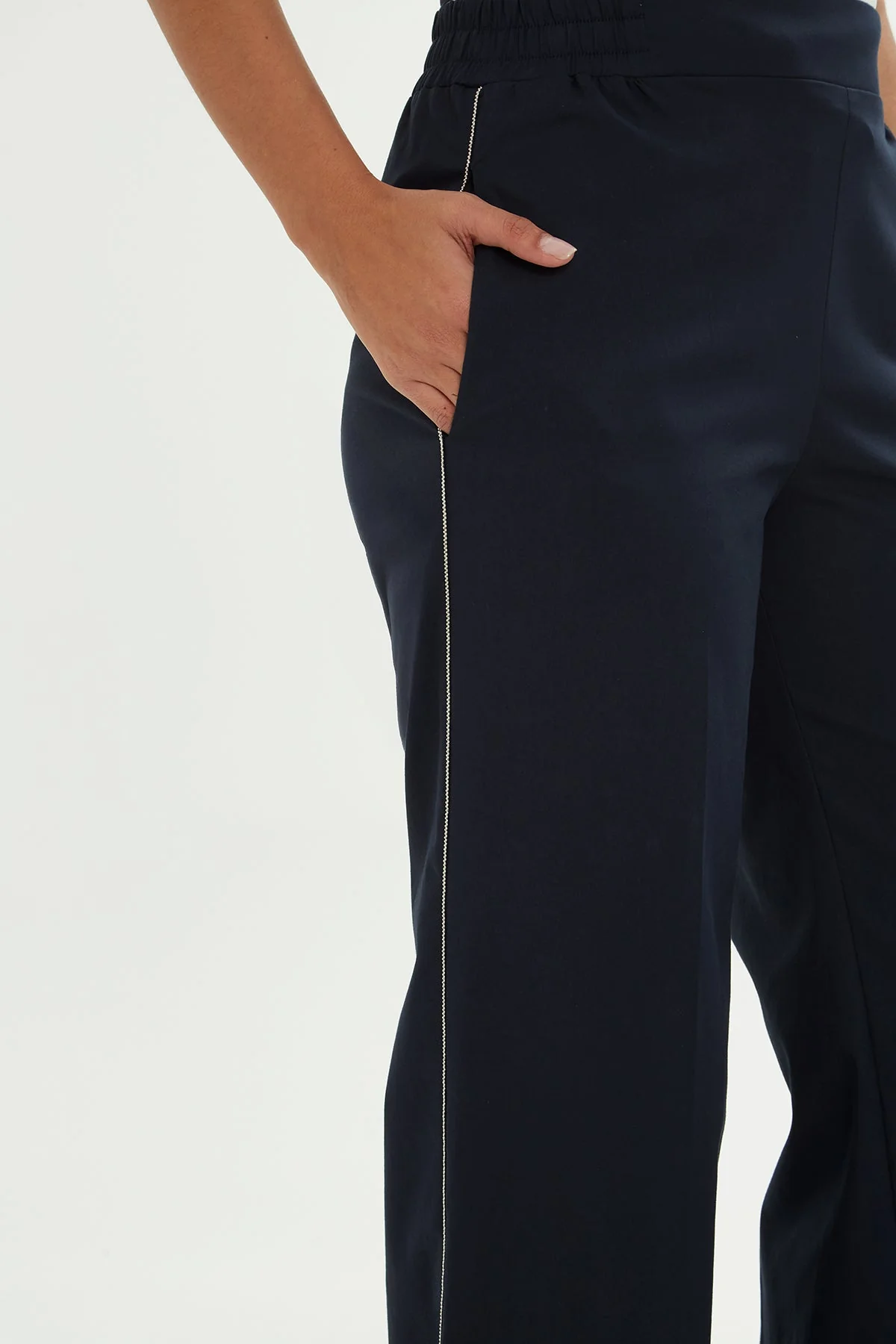 Navy Trousers with Chain Detail - Image 2