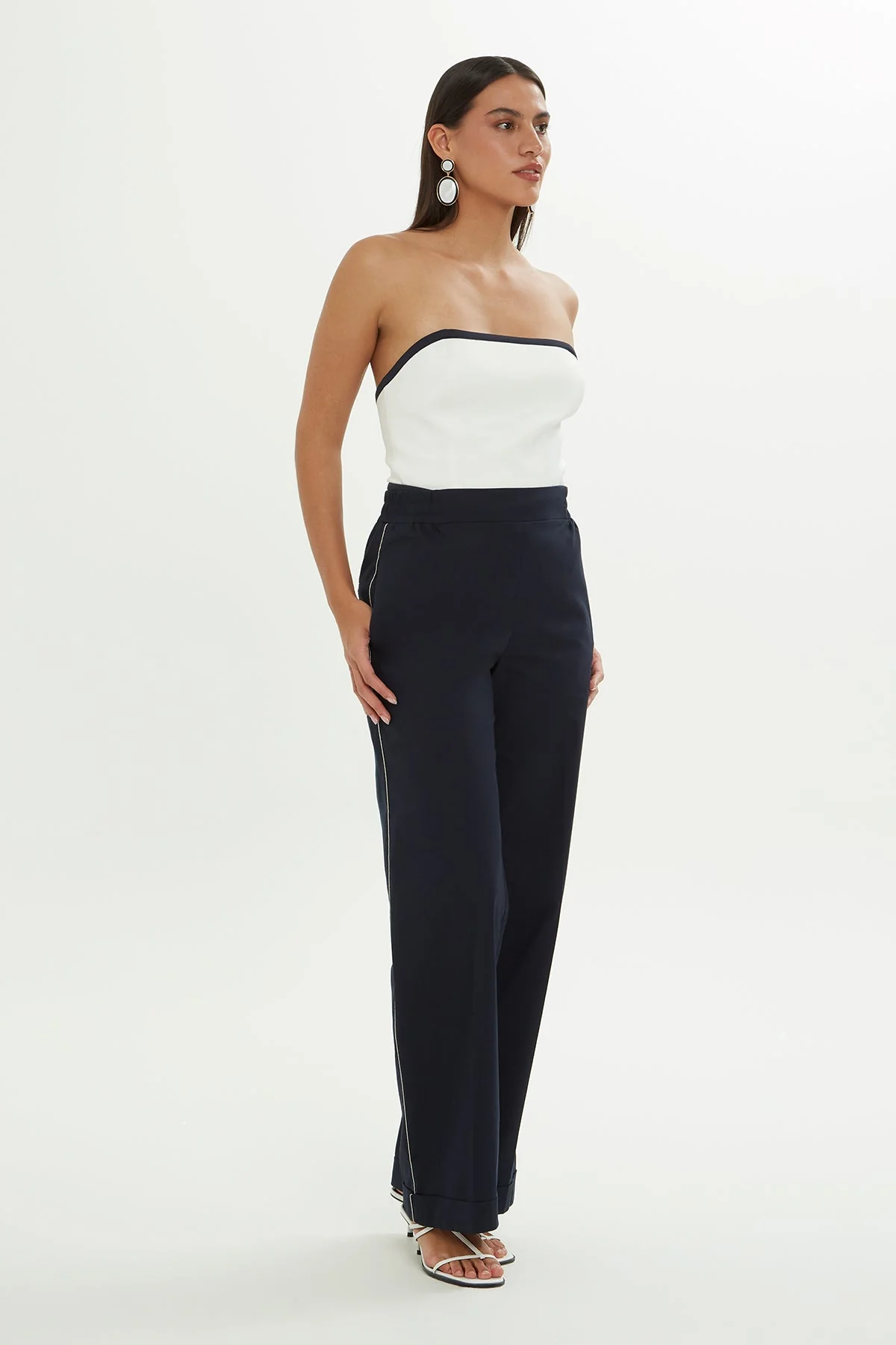 Navy Trousers with Chain Detail - Image 3