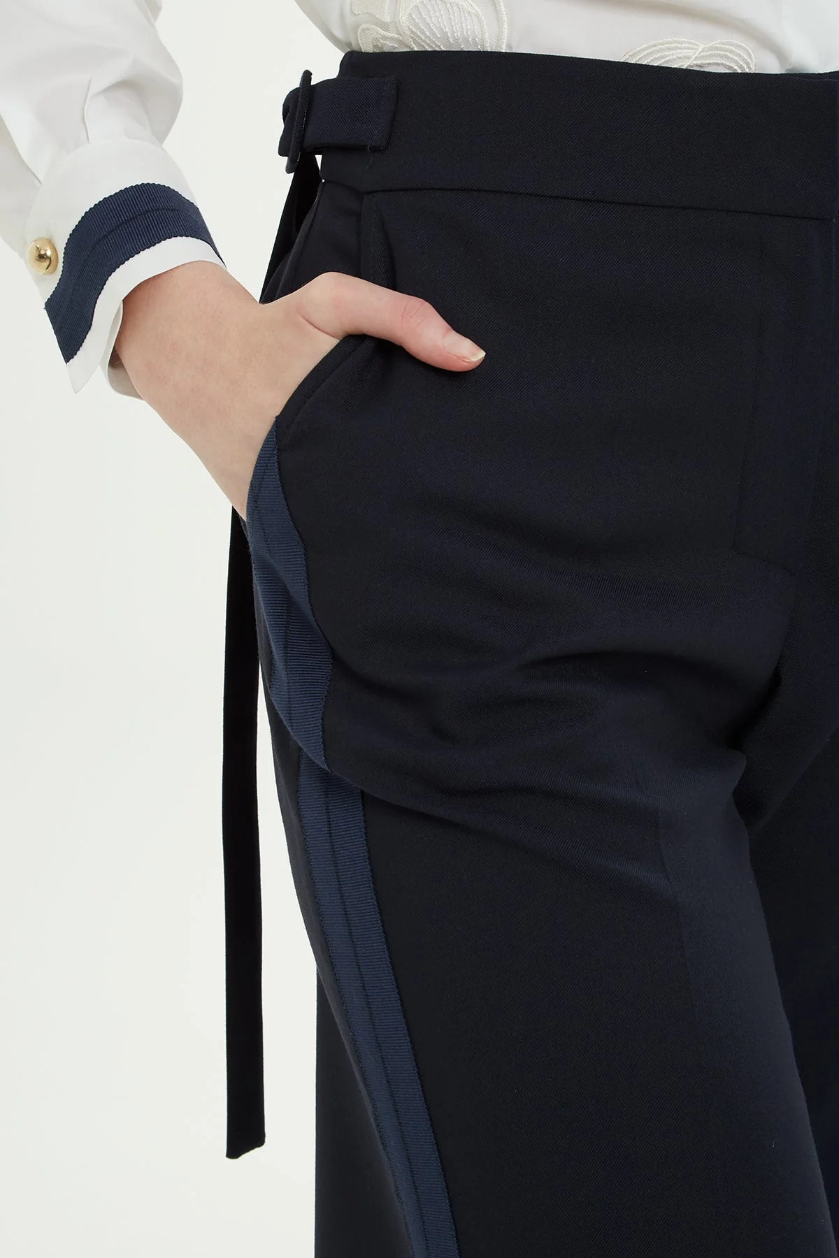Navy Trousers with Slit Hem - Image 2