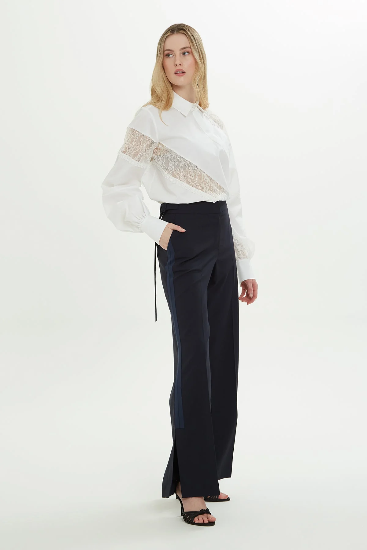 Navy Trousers with Slit Hem - Image 3