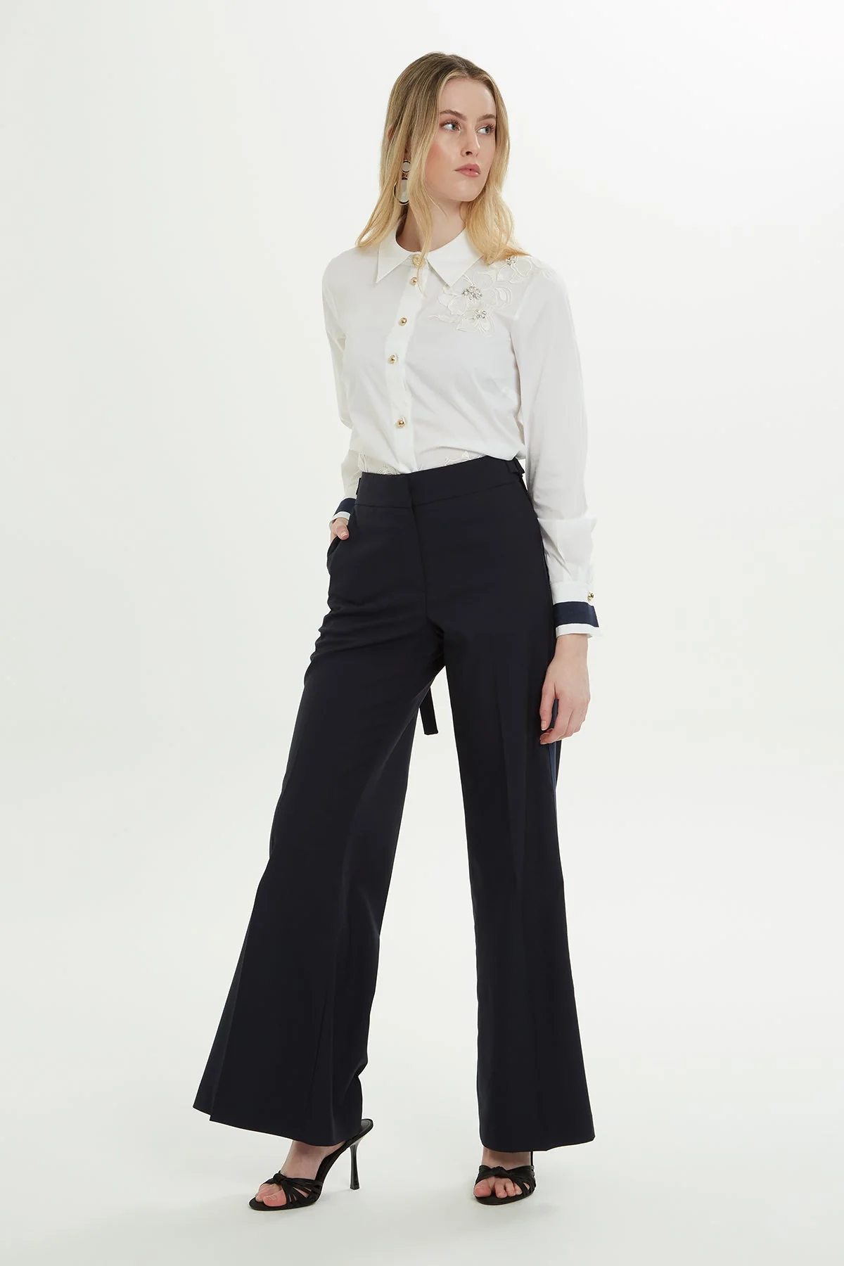 Navy Trousers with Slit Hem - Image 4