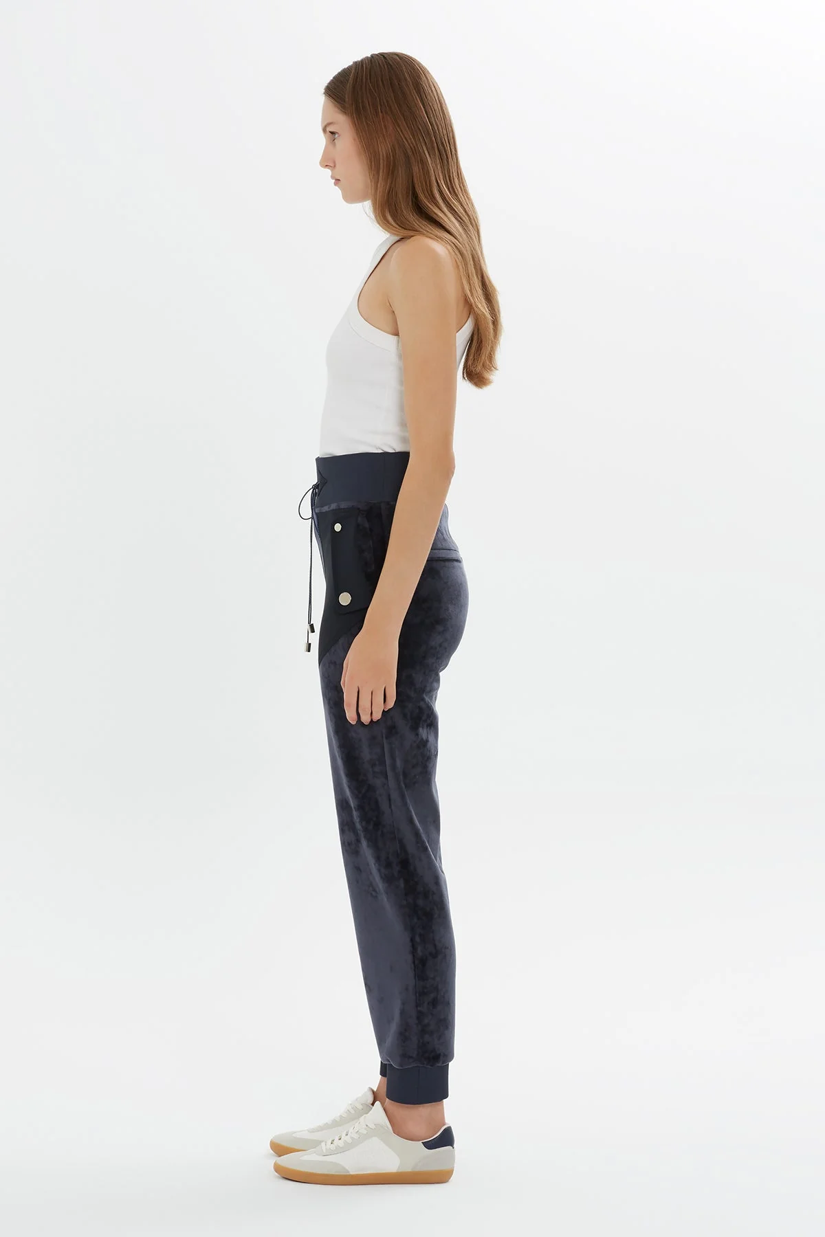 Navy Velvet Carrot Fit Sweatpants - Image 3