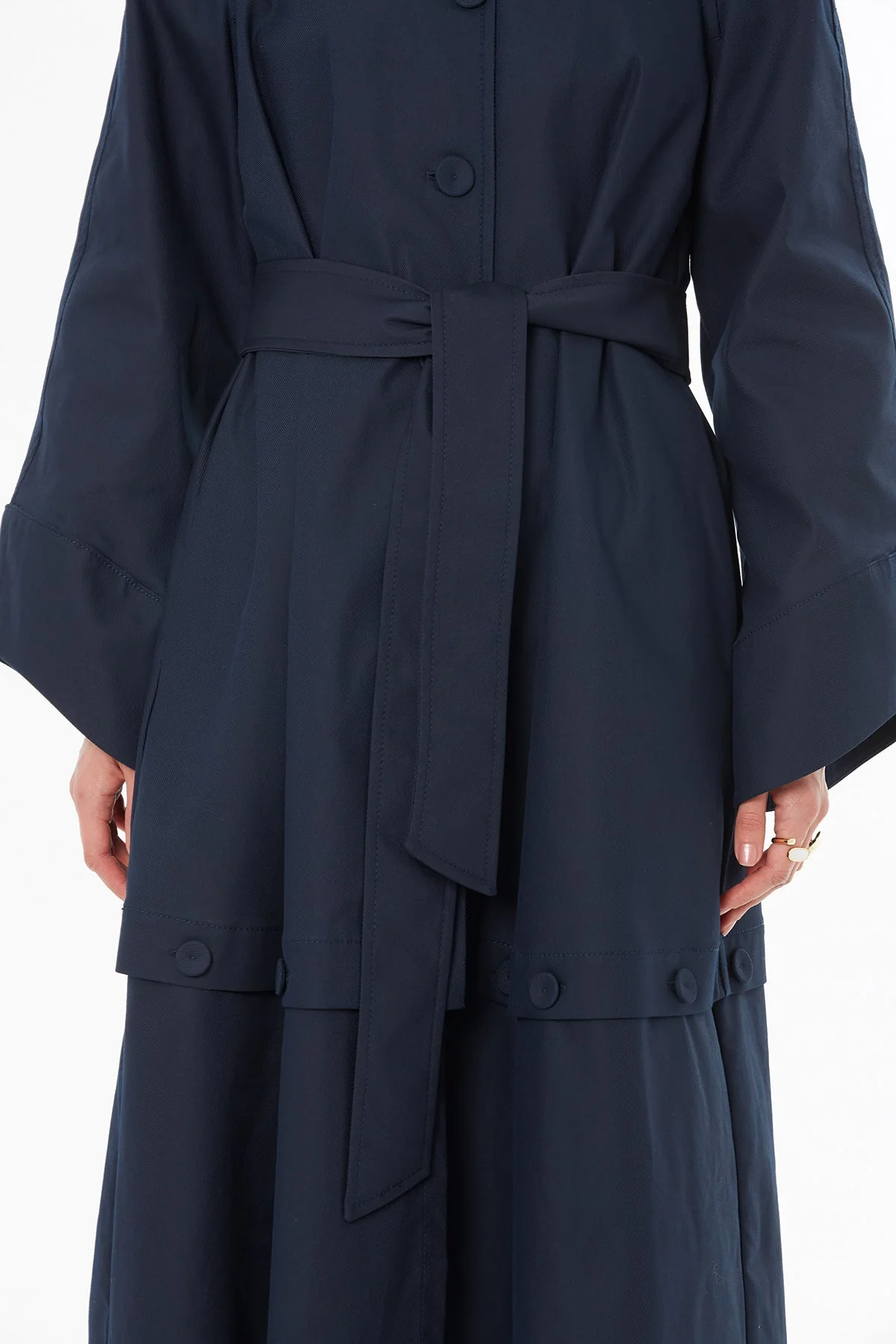 Navy Wide-Sleeve Trench Coat - Image 3