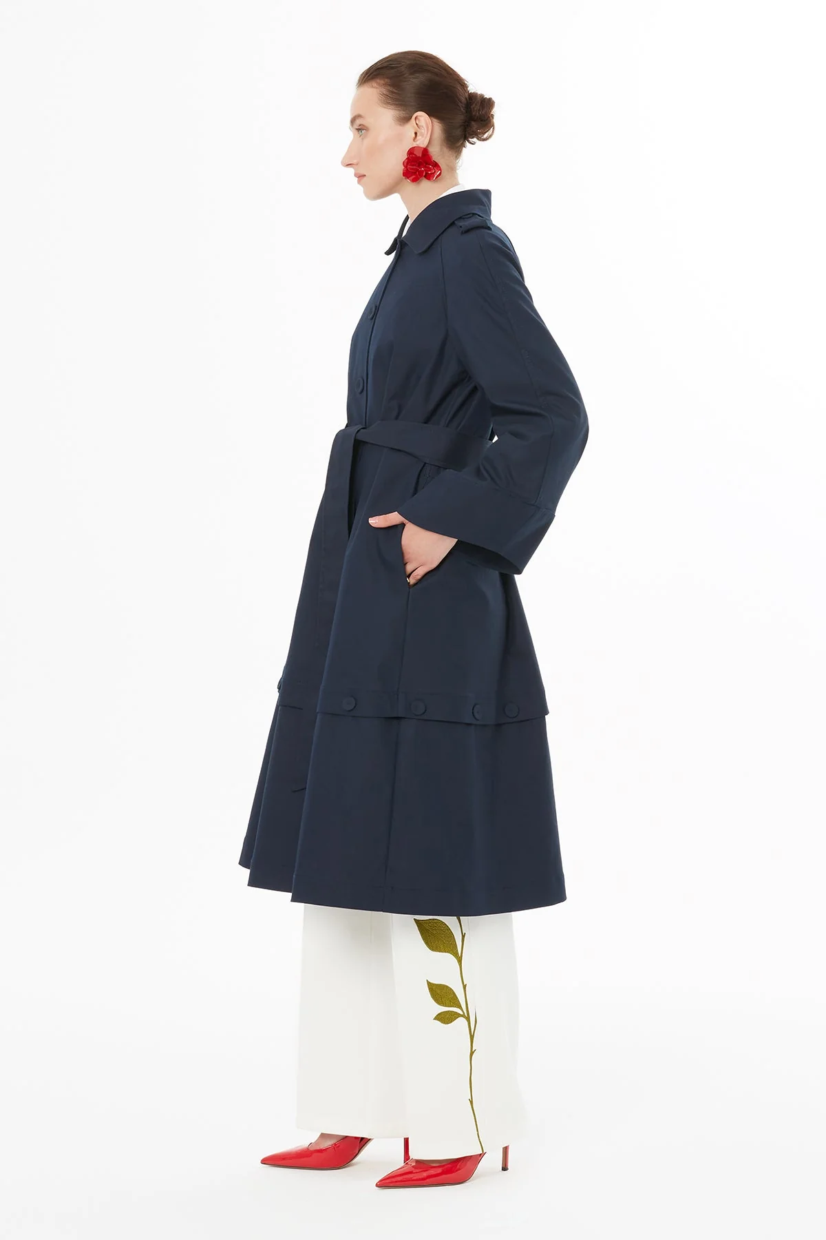 Navy Wide-Sleeve Trench Coat - Image 4
