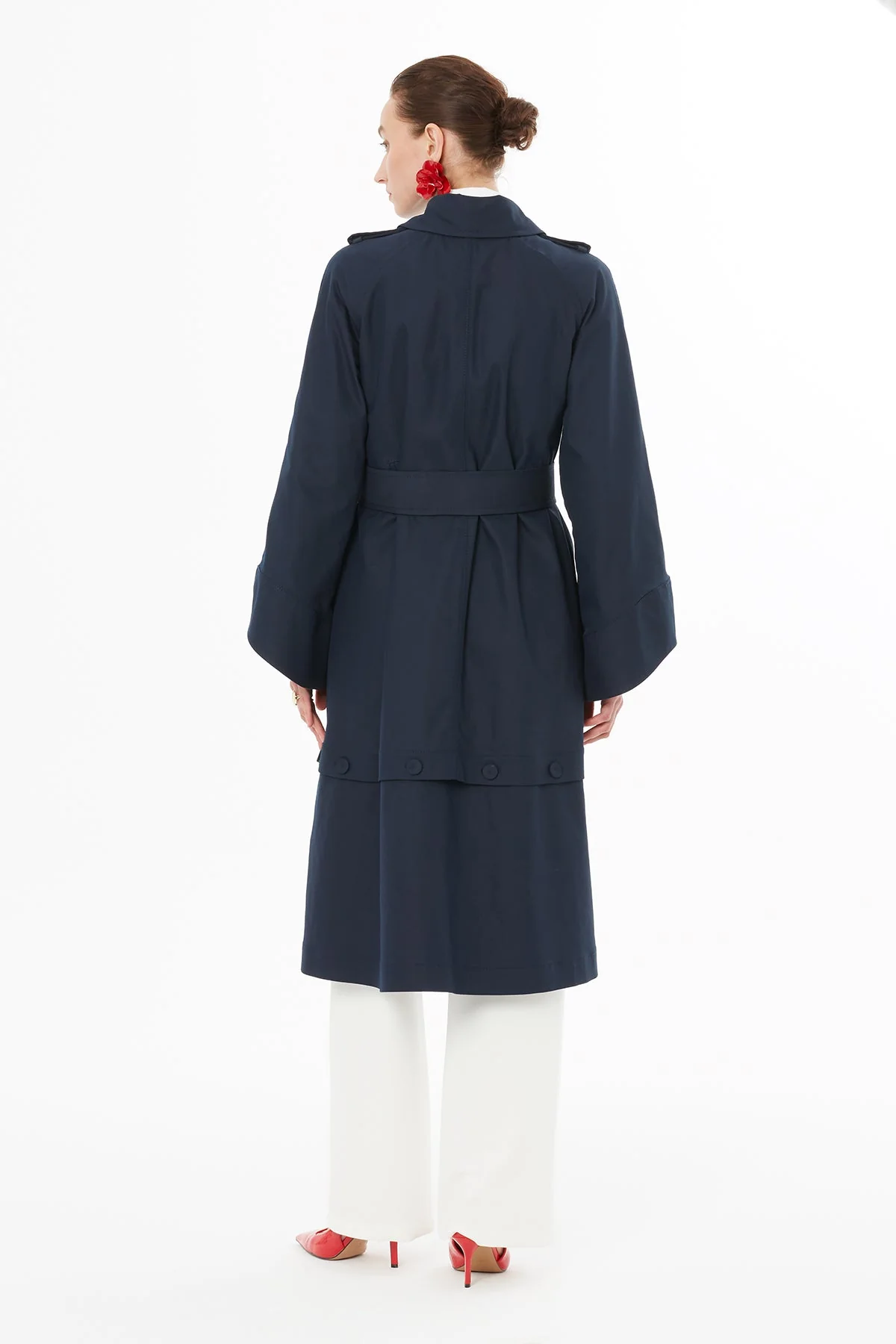 Navy Wide-Sleeve Trench Coat - Image 5