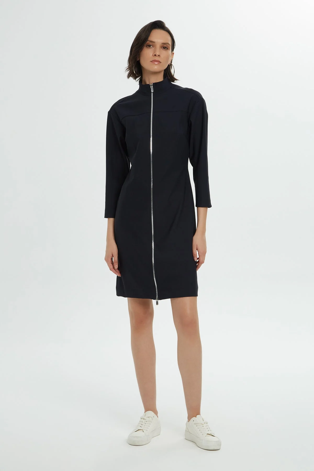 Navy Zip-Front Mini Dress