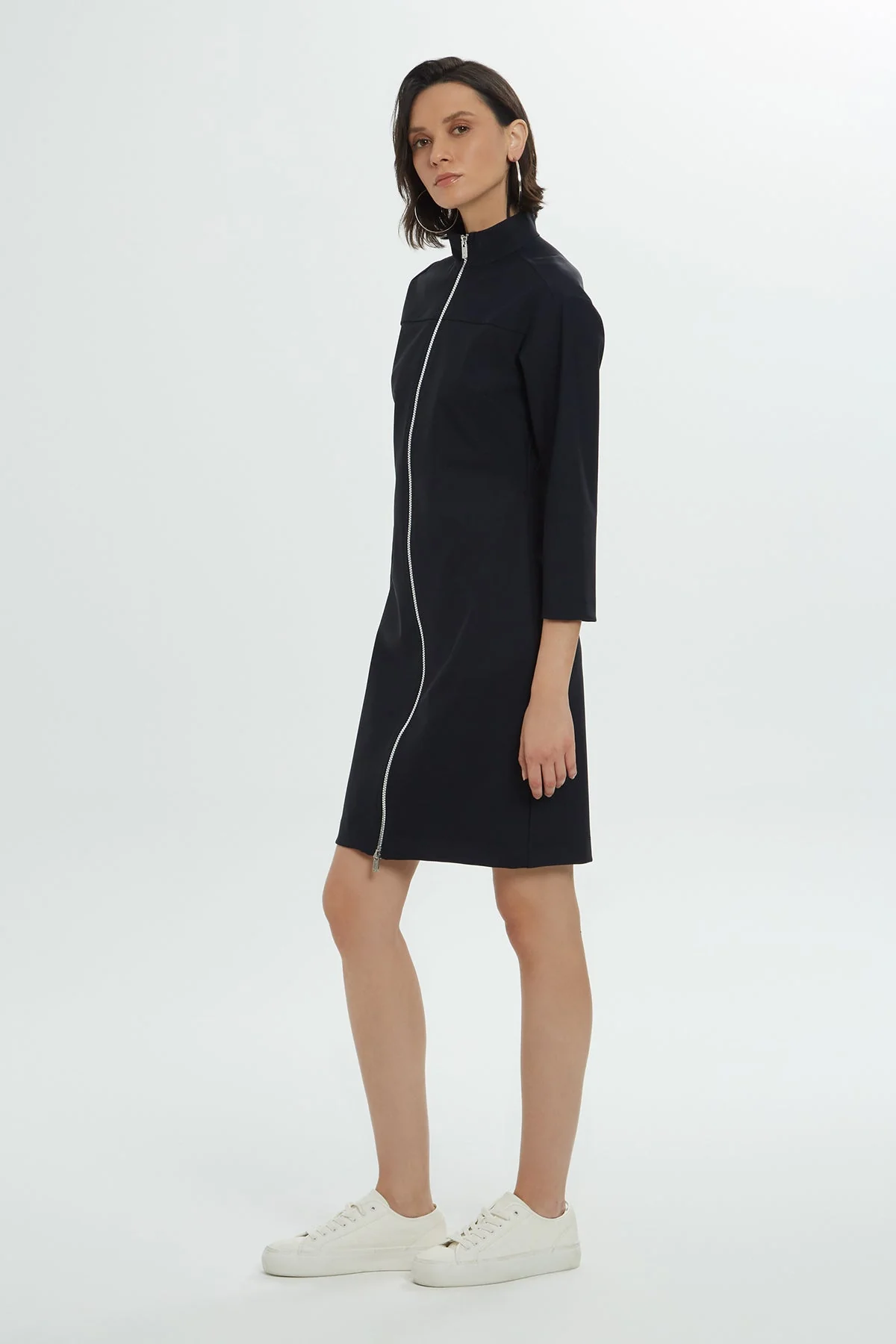 Navy Zip-Front Mini Dress - Image 2
