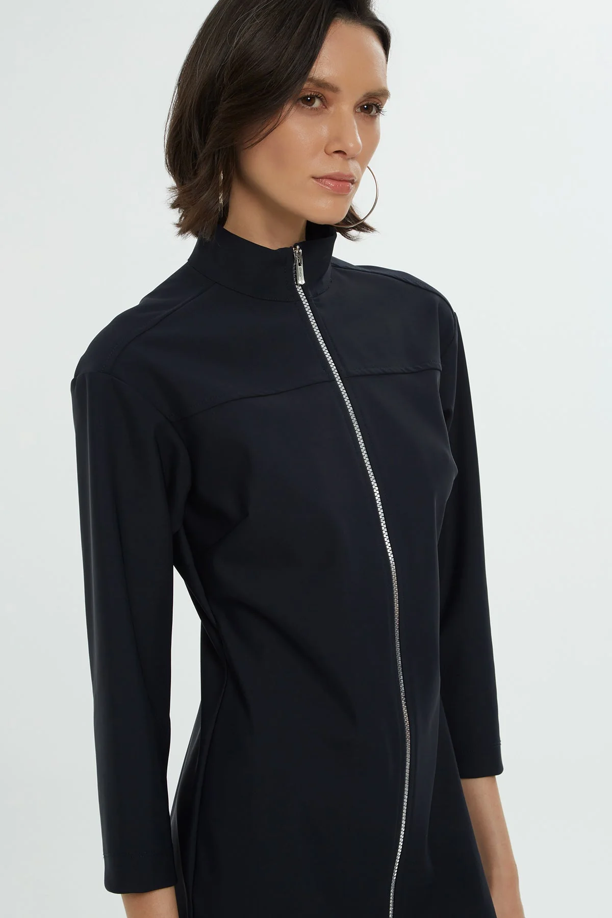 Navy Zip-Front Mini Dress - Image 3