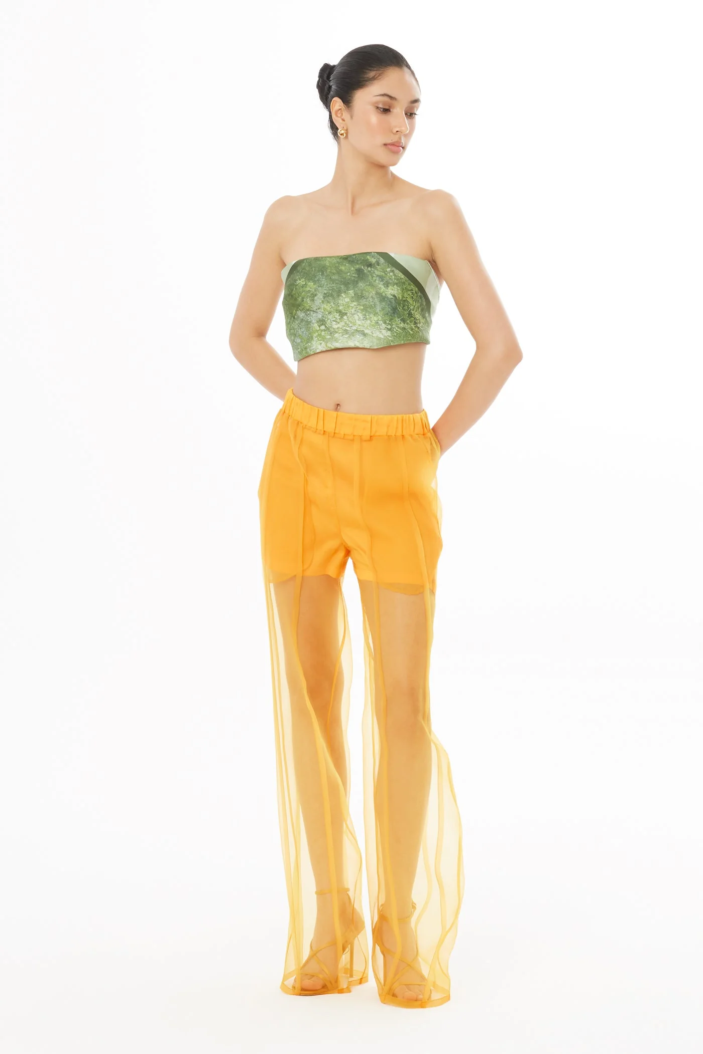 Orange Organza Wide-Leg Pants