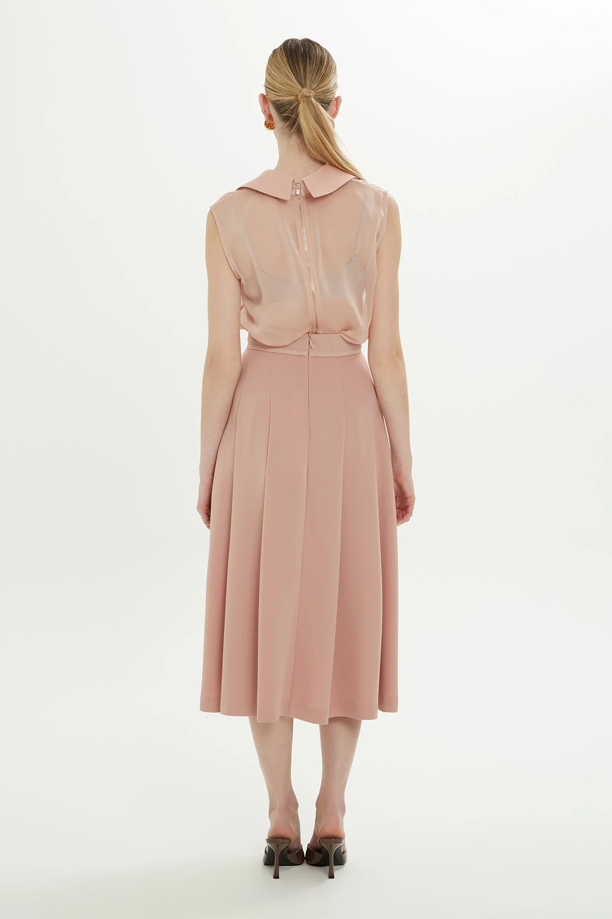 Orange Pleated Midi Skirt - Image 3