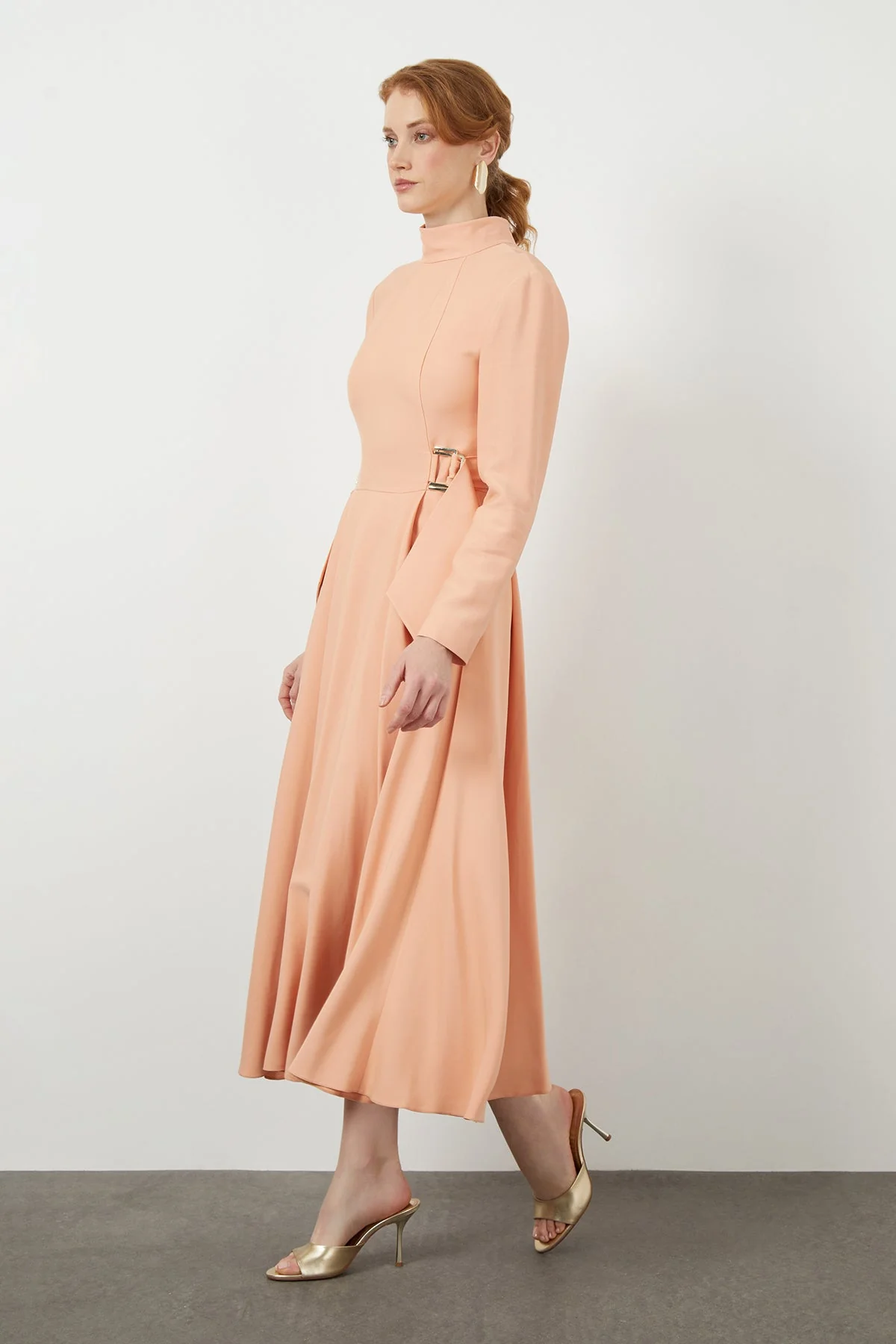 Orange Stand-Collar Midi Dress - Image 2