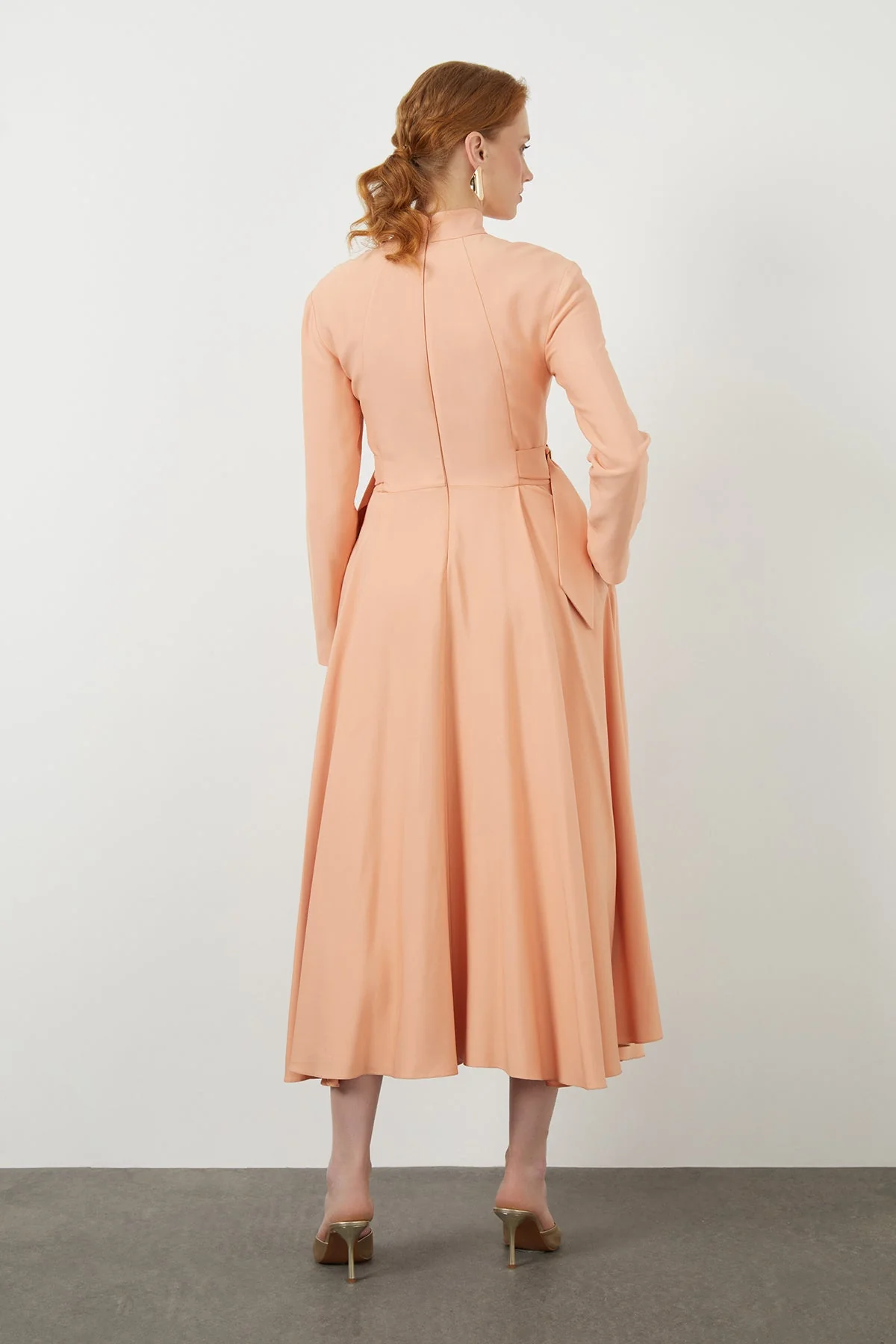 Orange Stand-Collar Midi Dress - Image 3
