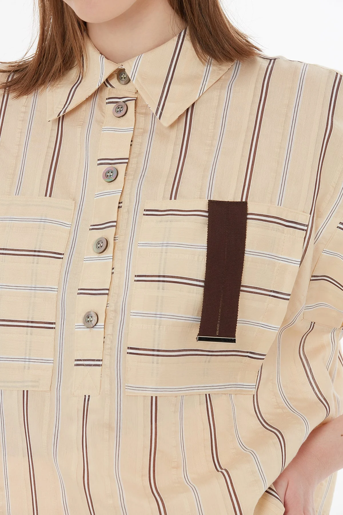 Orange Stripe Detail Pocket Blouse - Image 3