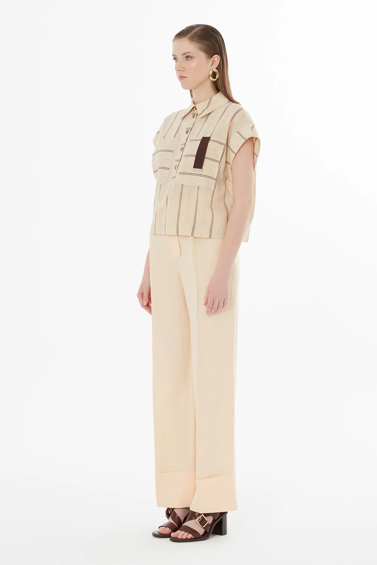 Orange Stripe Detail Pocket Blouse - Image 4