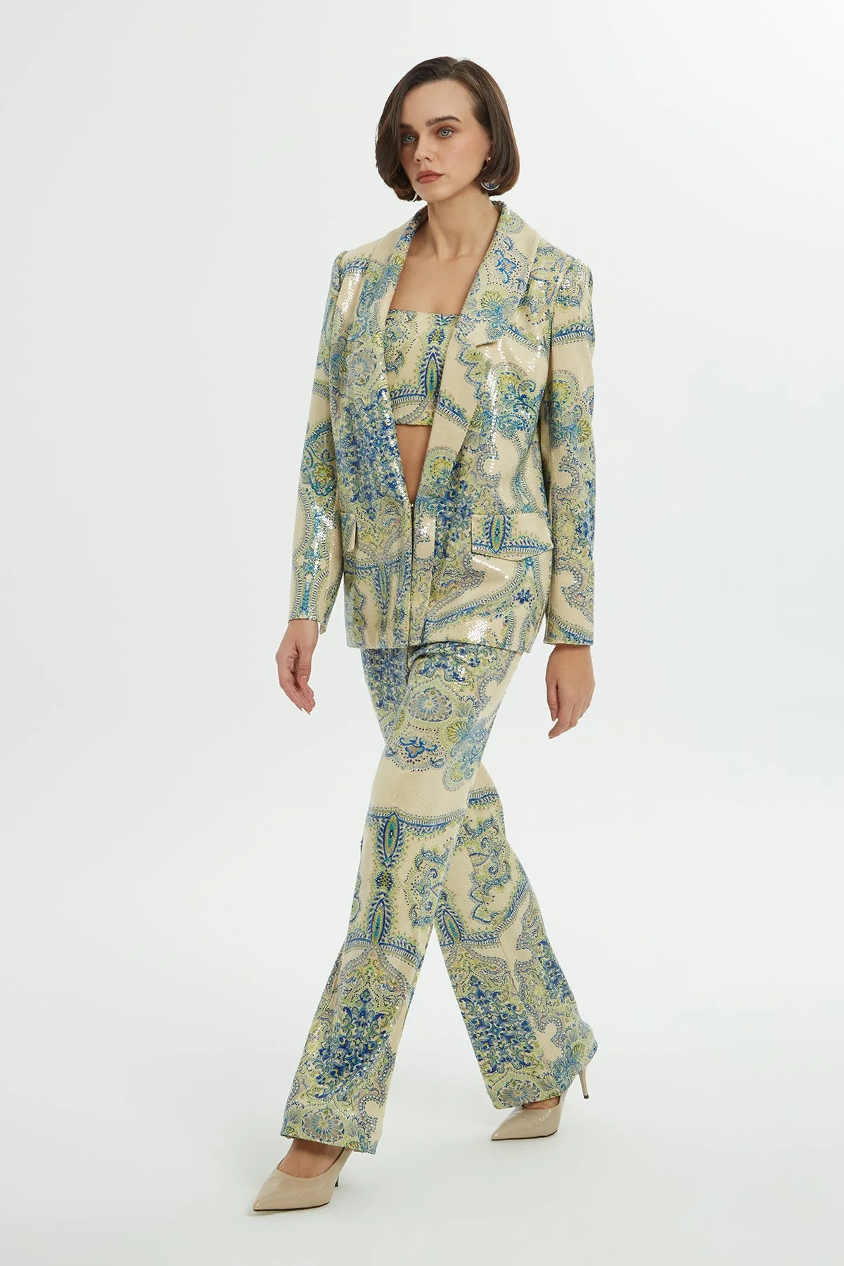 Original-Color Patterned Sequin Jacket