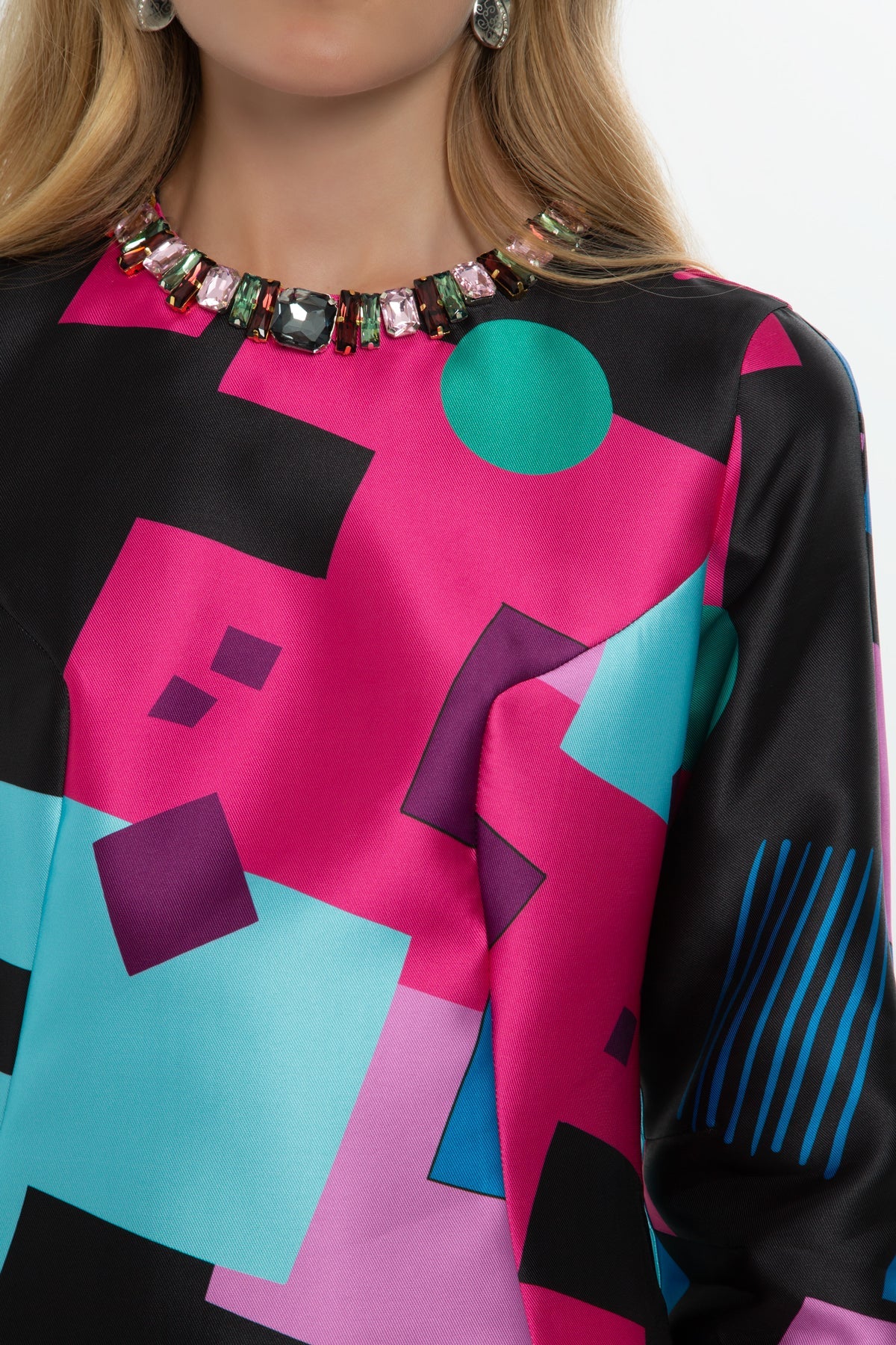 Patterned Embroidered-Collar Mini Dress - Image 3