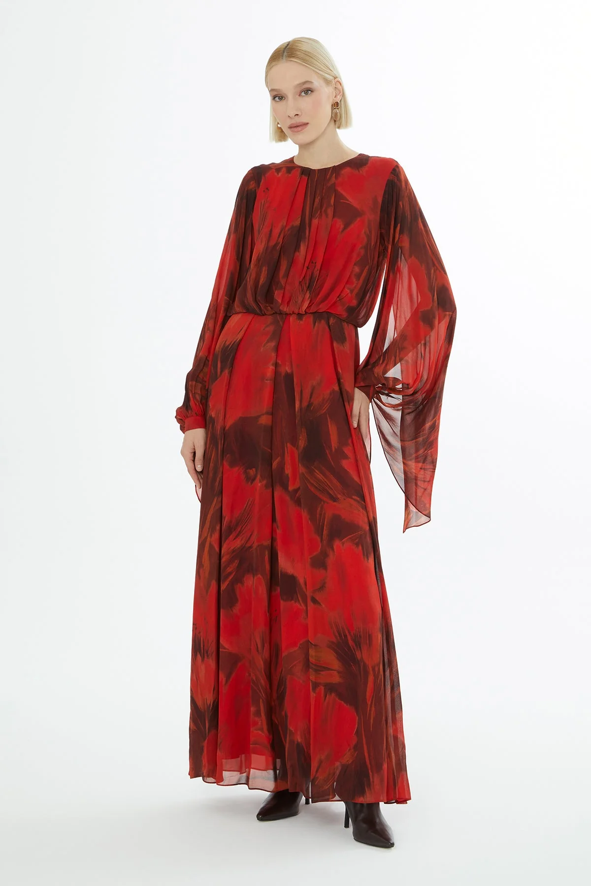 Patterned Long-Sleeve Long Dress - Image 4