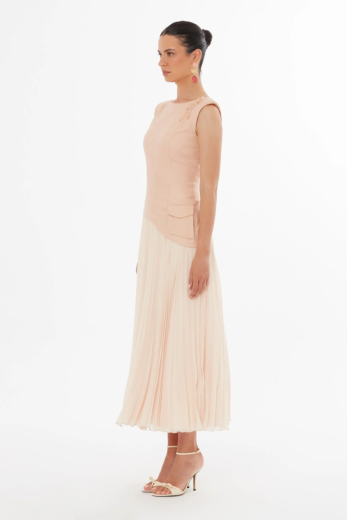Pink Asymmetric Beaded Dress - Image 3