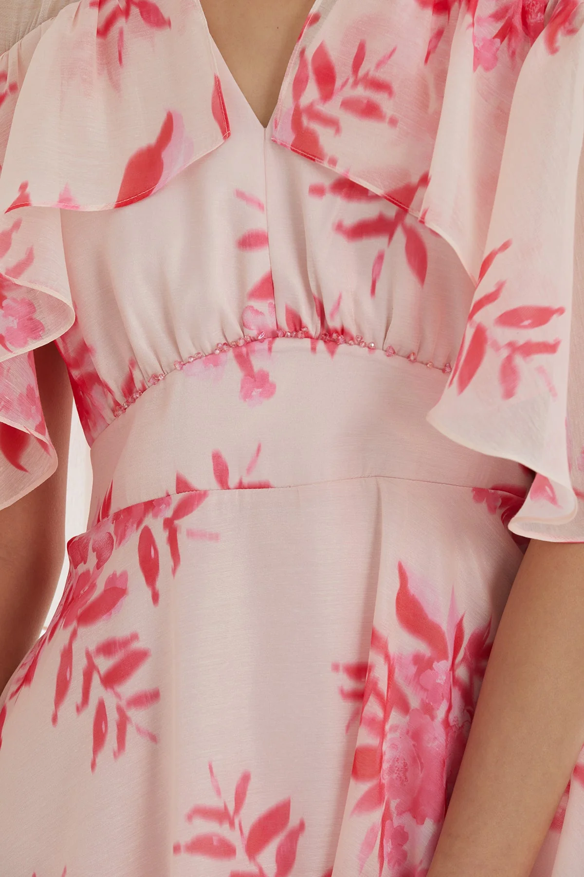 Pink Embroidered Patterned Ruffle Dress - Image 2