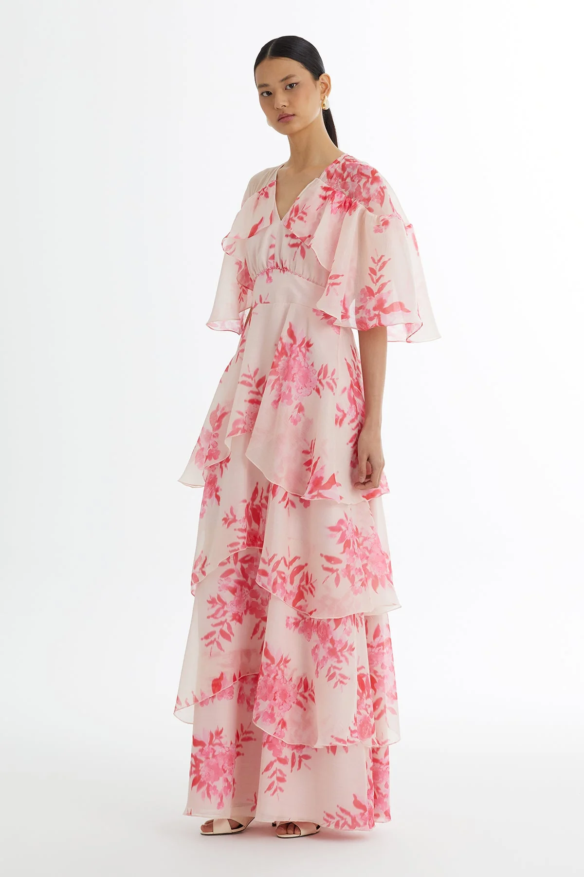 Pink Embroidered Patterned Ruffle Dress - Image 3