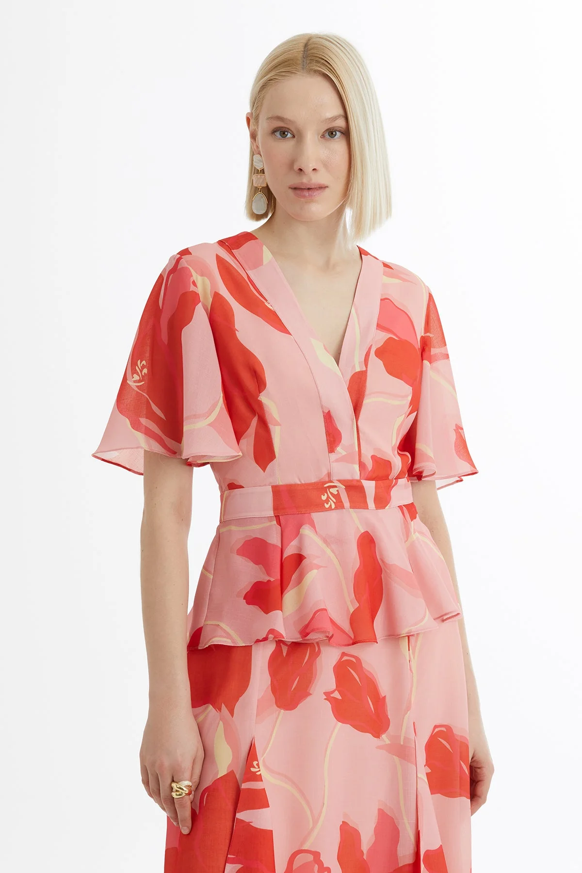 Pink Patterned Blouse Ruffle Skirt Set - Image 2