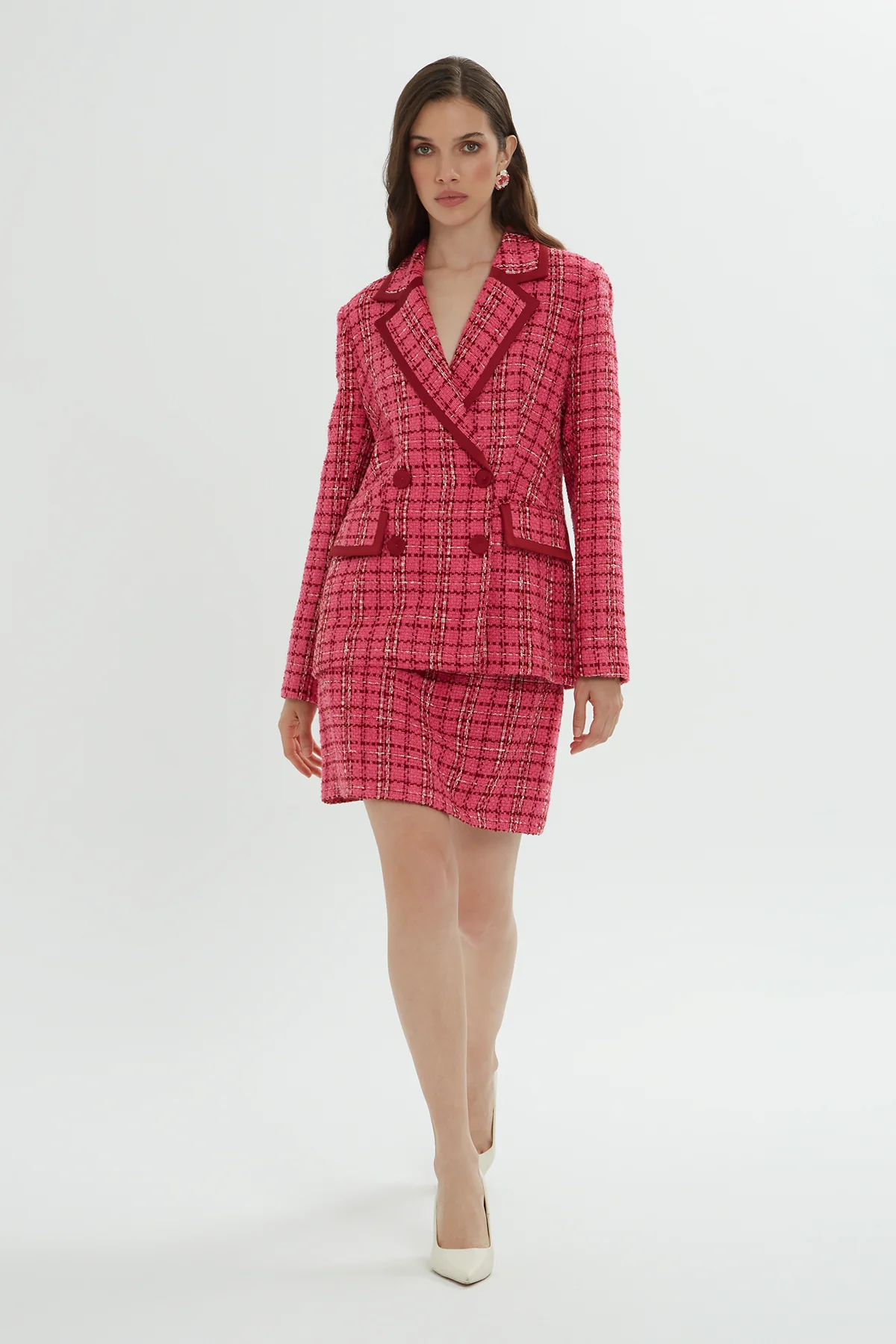 Pink Plaid Jacket and Skirt Set