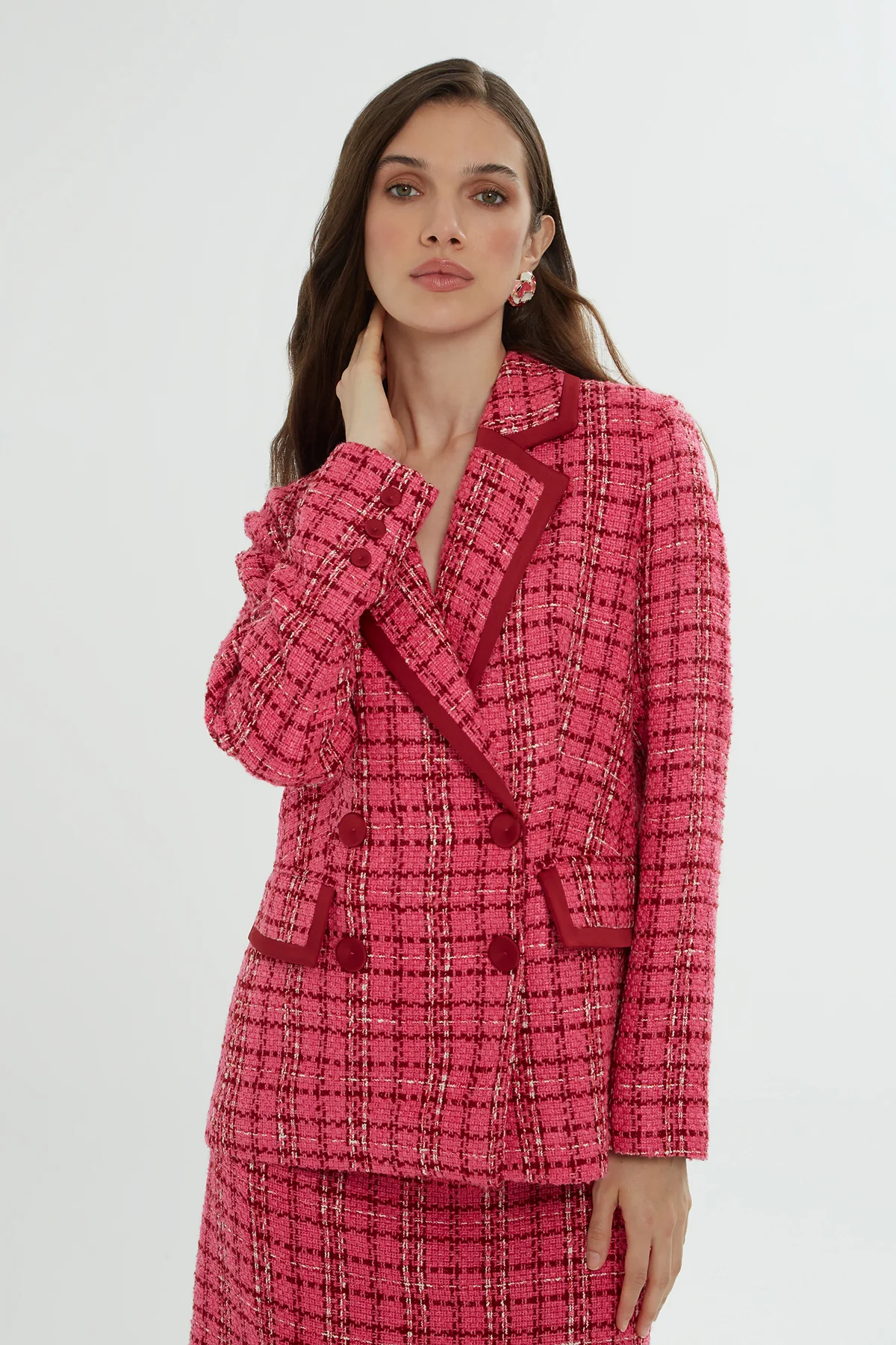Pink Plaid Jacket and Skirt Set - Image 2