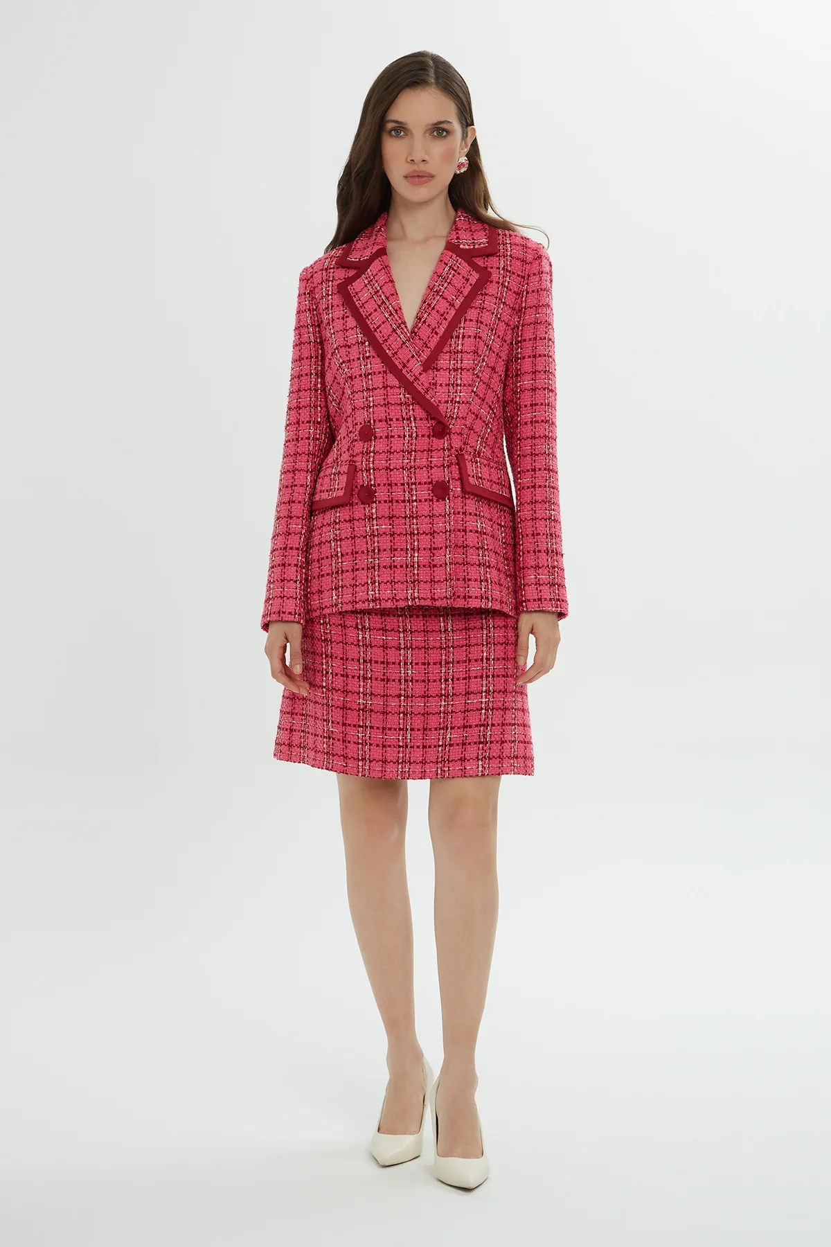 Pink Plaid Jacket and Skirt Set - Image 3